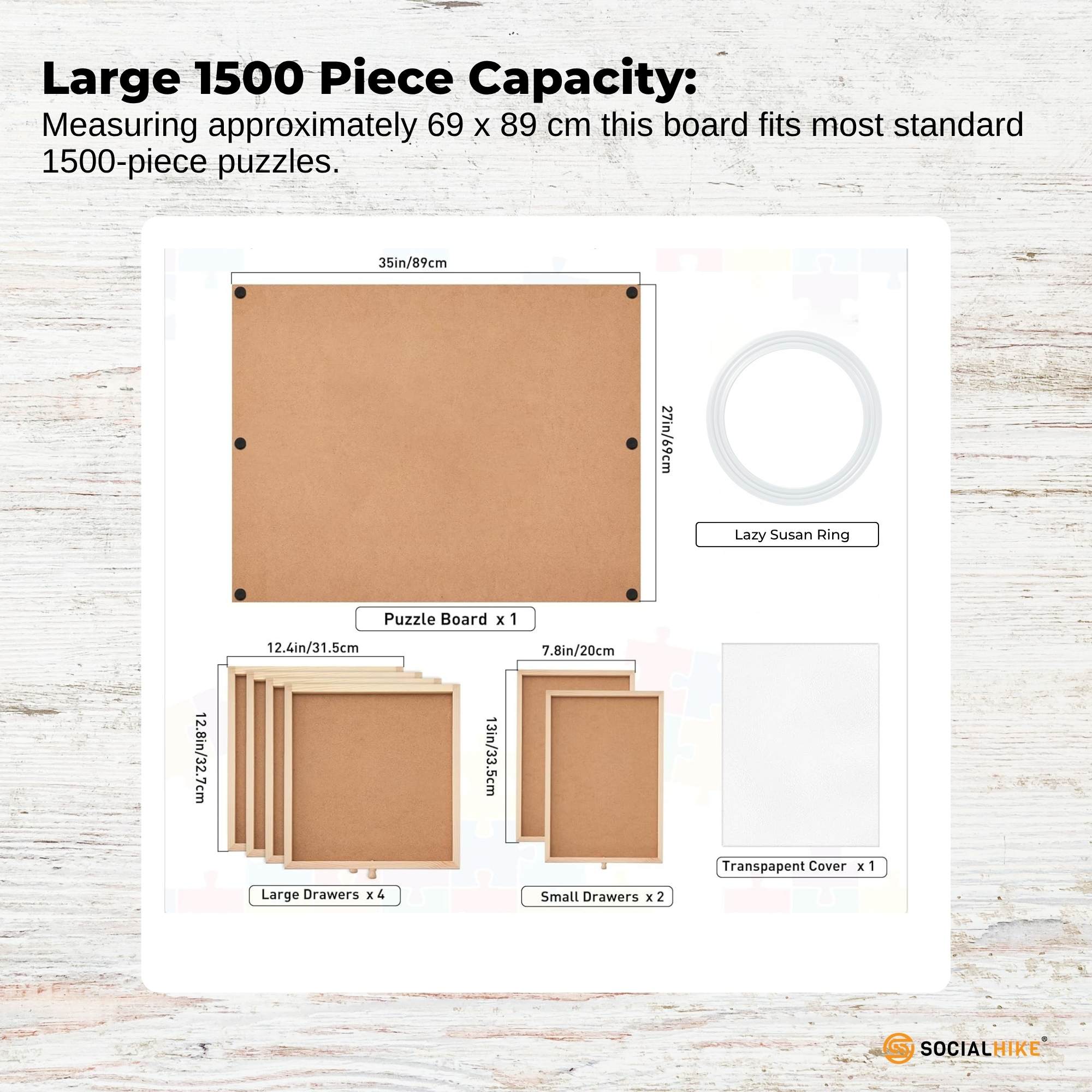 Social Hike Puzzle Board 1500 pcs - Rotating Tabletop with 6 Drawers and Cover V238-SUPDZ-41228508430416