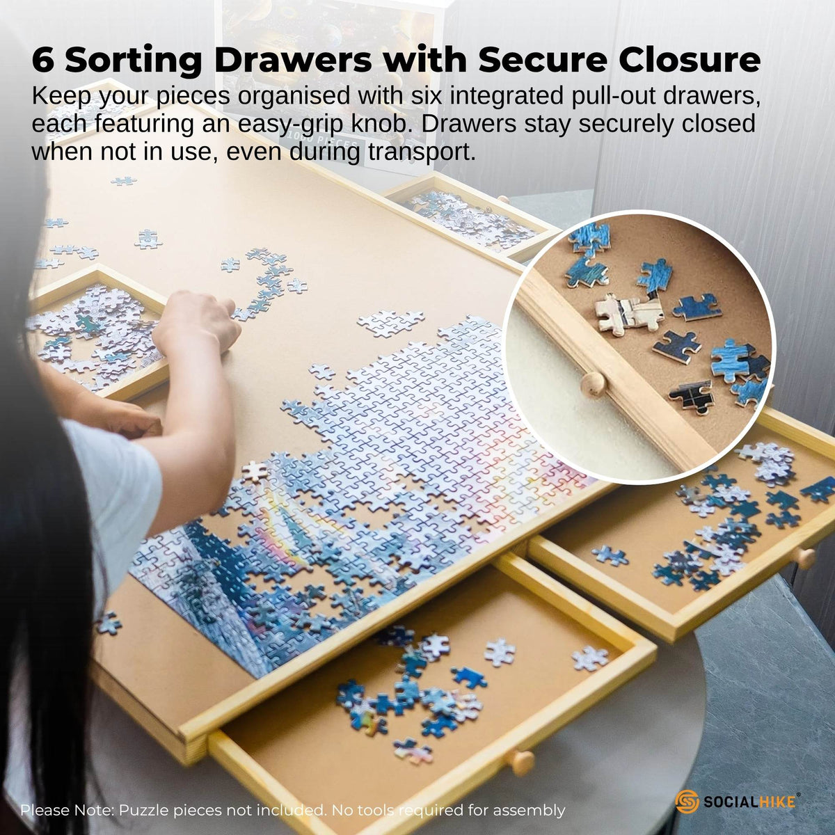Social Hike Puzzle Board 1500 pcs - Rotating Tabletop with 6 Drawers and Cover V238-SUPDZ-41228508430416