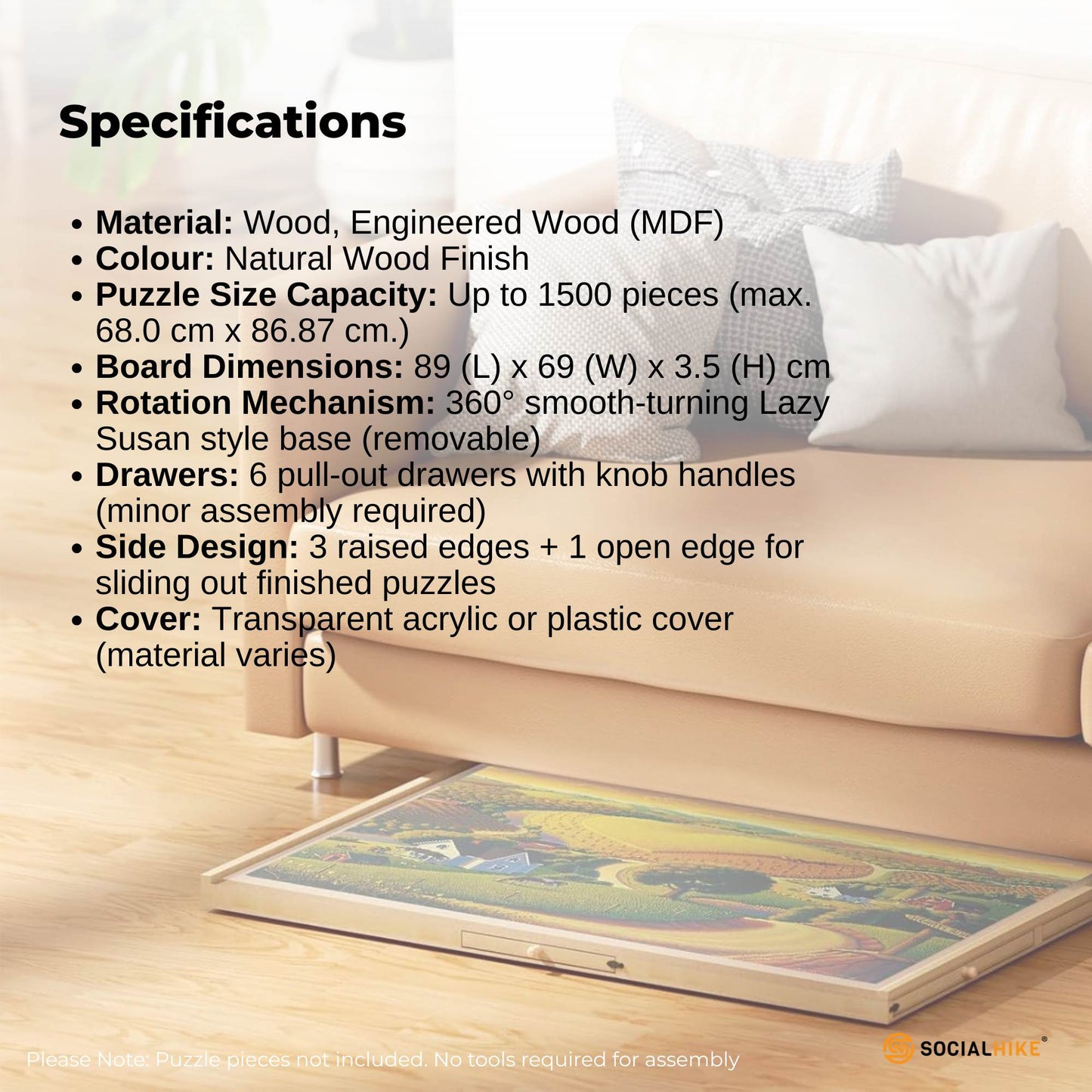 Social Hike Puzzle Board 1500 pcs - Rotating Tabletop with 6 Drawers and Cover V238-SUPDZ-41228508430416
