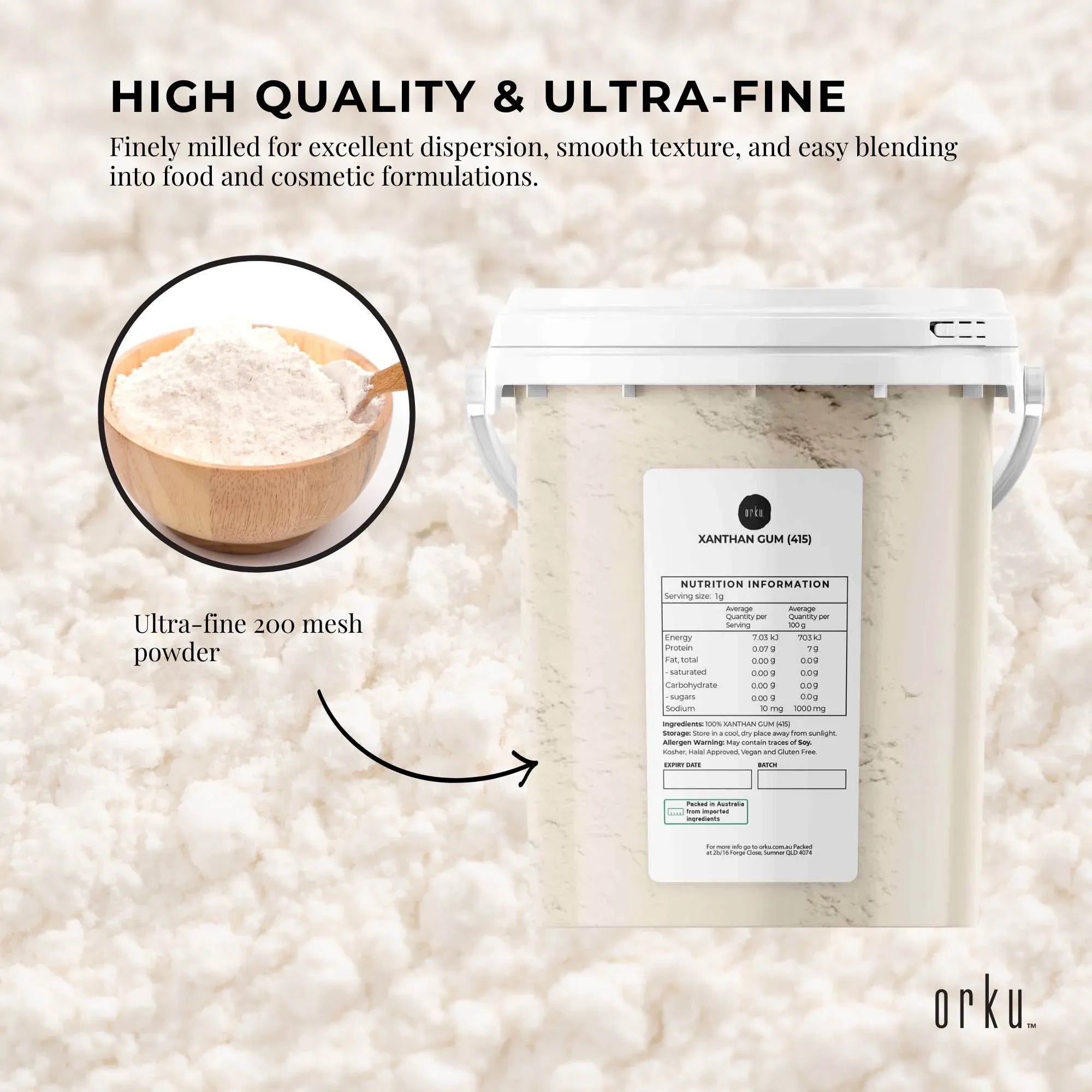 Orku 600g Xanthan Gum Thickener Pure Powder 200 Mesh FCC E415 Food Additive TUB V238-SUPDZ-41235057672272