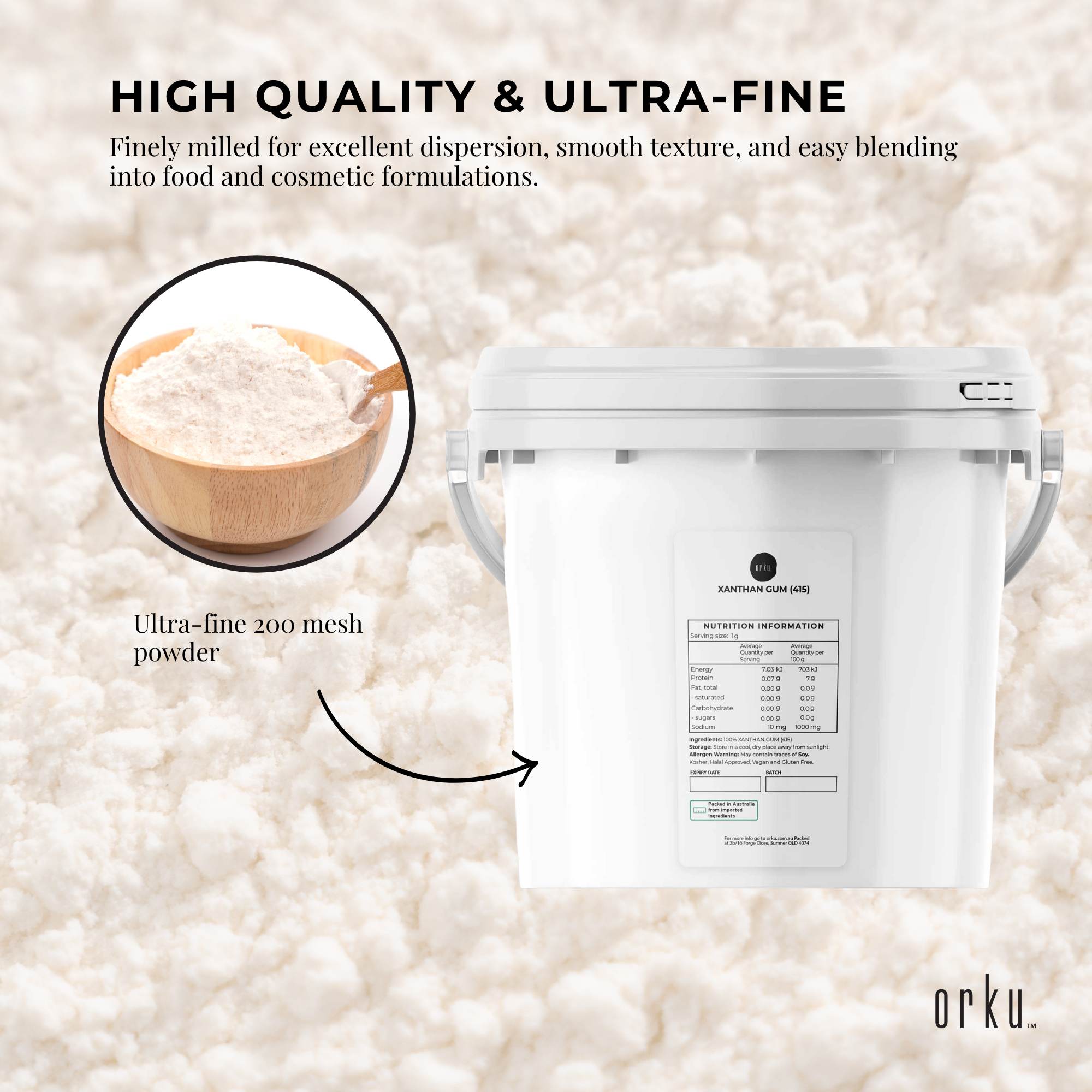 Orku 3Kg Xanthan Gum Thickener Pure Powder 200 Mesh FCC E415 Food Additive TUB V238-SUPDZ-41235057901648