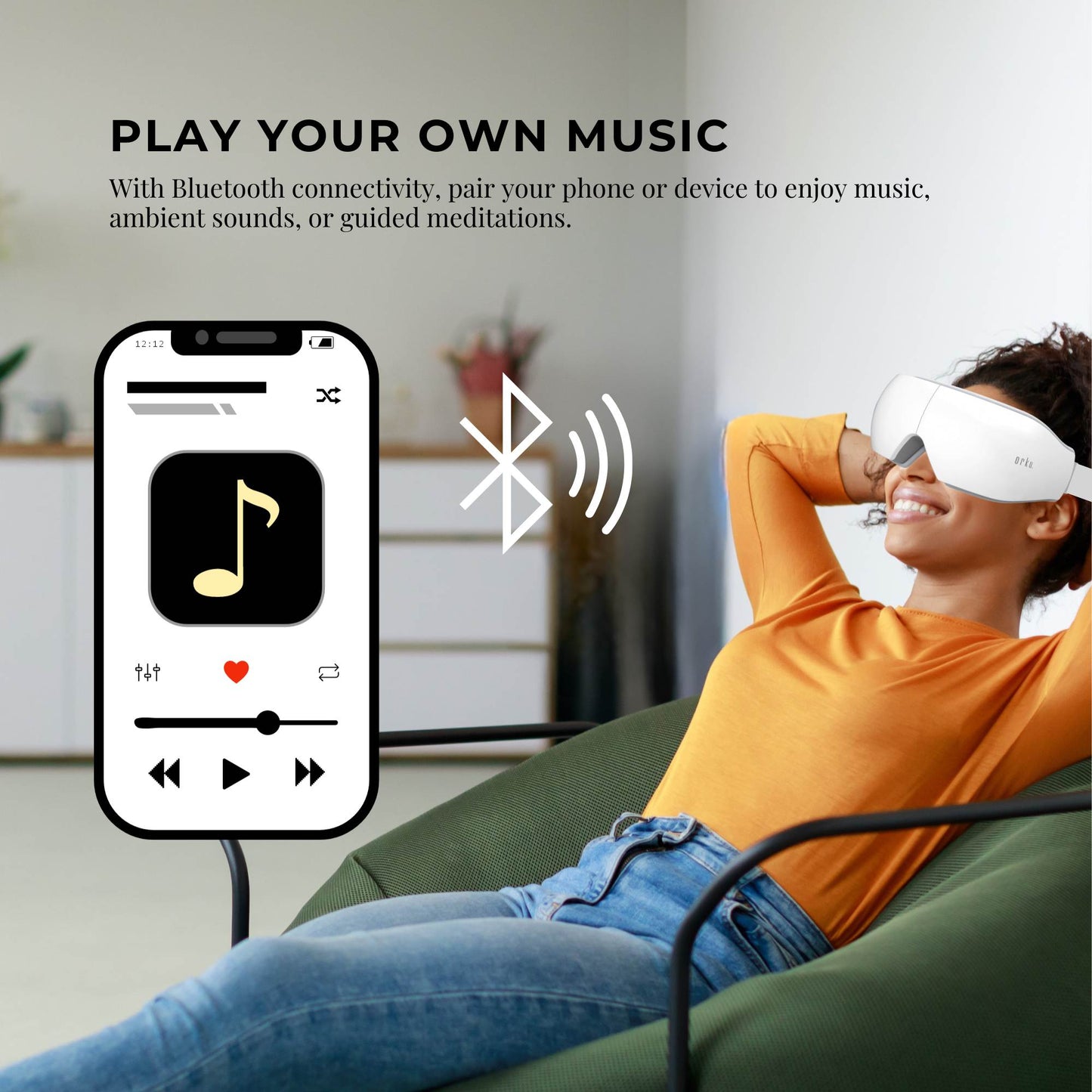 Orku Rechargeable Eye Massager - Vibration Heat Pressure Therapy with Bluetooth V238-SUPDZ-41241151275088