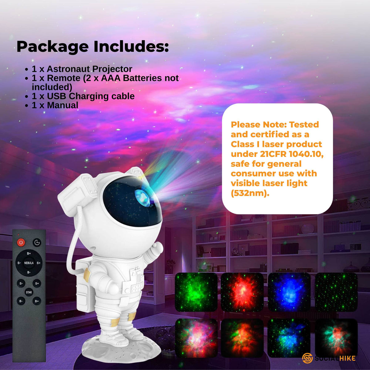 Social Hike Galaxy Star Projector - Colour LED Astronaut Night Light and Remote V238-SUPDZ-41241317081168