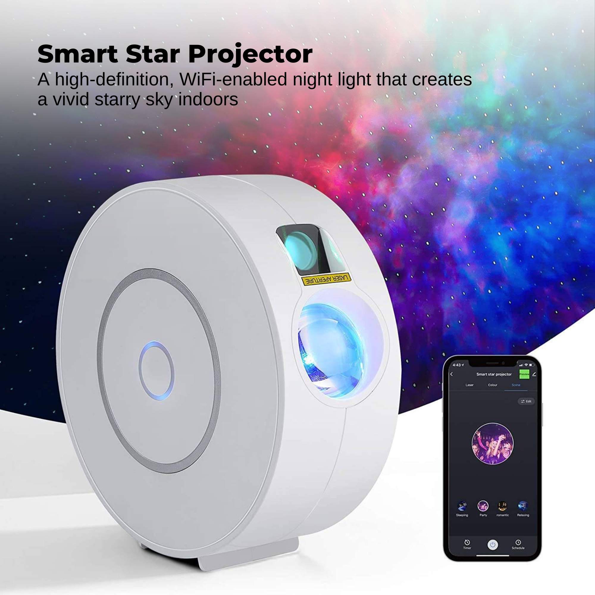 Social Hike Smart Galaxy Star Projector - WiFi LED Light App Voice Control White V238-SUPDZ-41248457195600