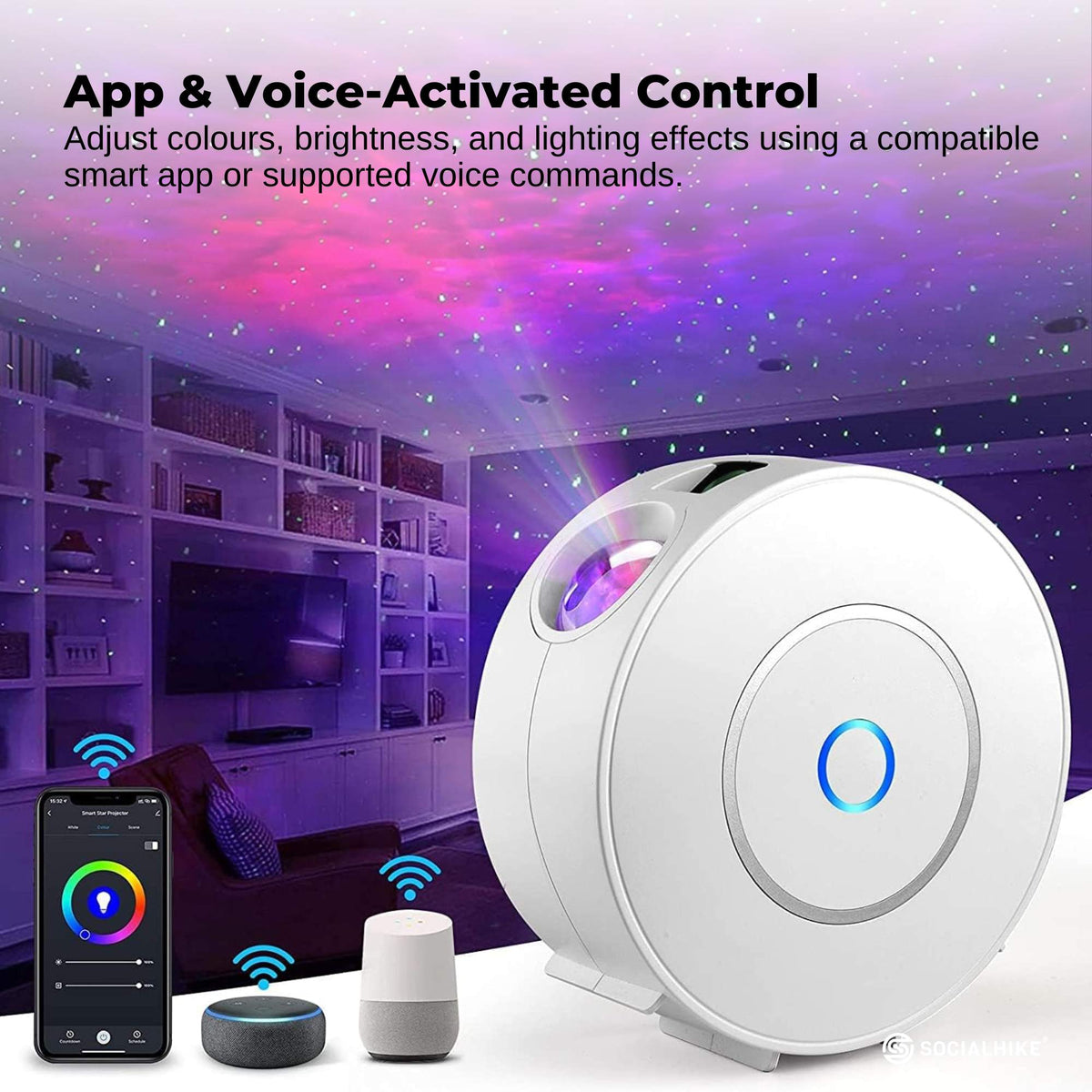 Social Hike Smart Galaxy Star Projector - WiFi LED Light App Voice Control White V238-SUPDZ-41248457195600