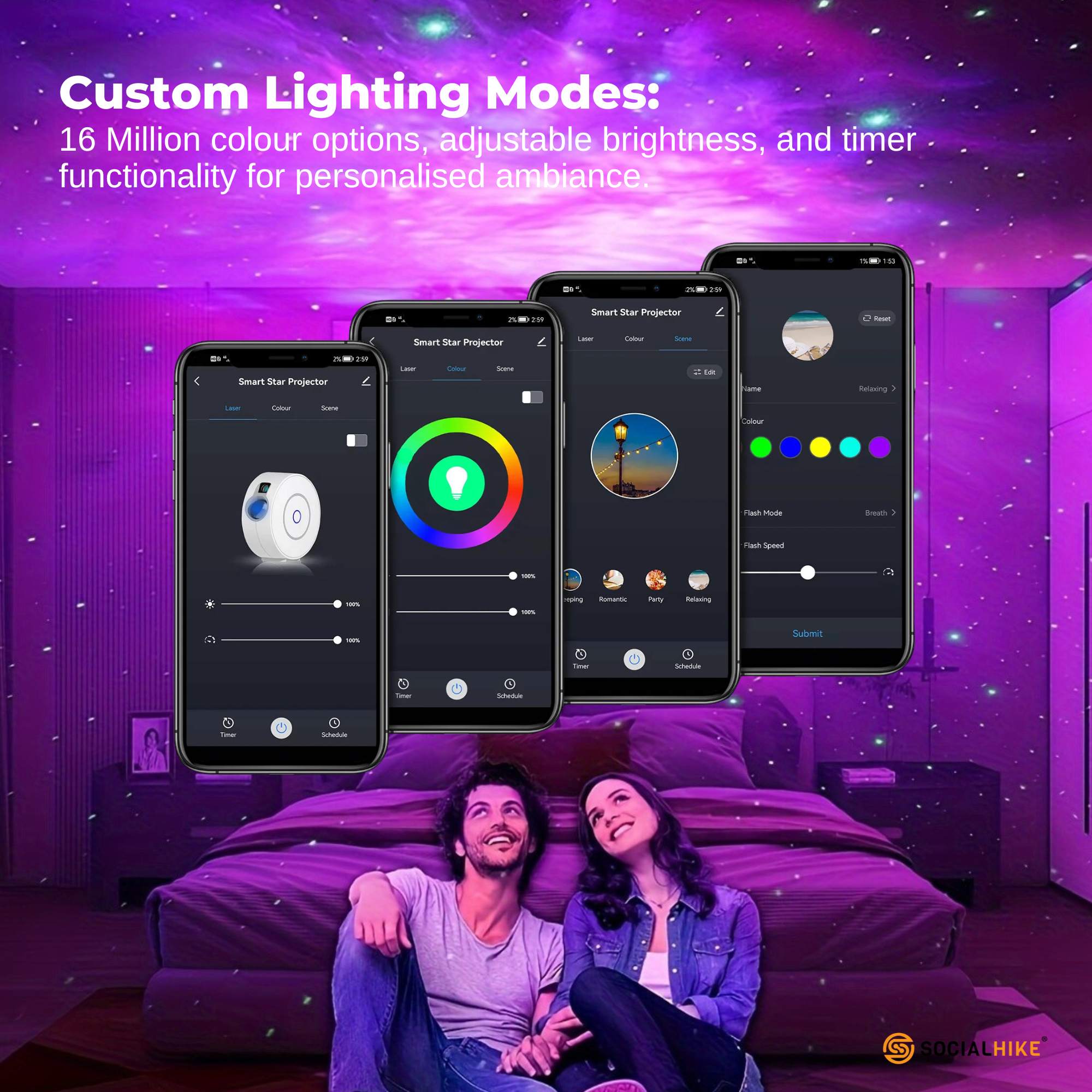 Social Hike Smart Galaxy Star Projector - WiFi LED Light App Voice Control White V238-SUPDZ-41248457195600