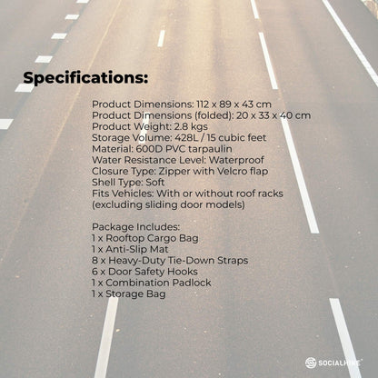 Social Hike 428L Car Rooftop Storage Carrier - Soft-Shell Waterproof Roof Bag V238-SUPDZ-41261402259536