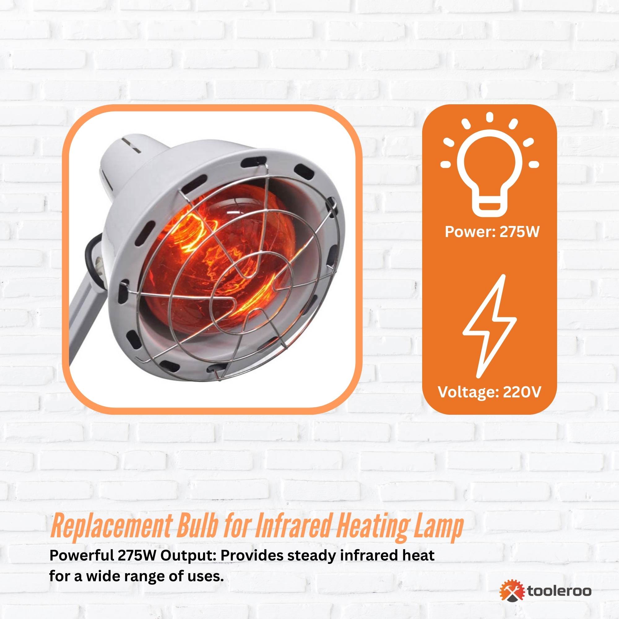 Tooleroo 275W Infrared Heat Lamp Bulb - Red Edison Screw Therapy Light YC-868B V238-SUPDZ-41305864765520