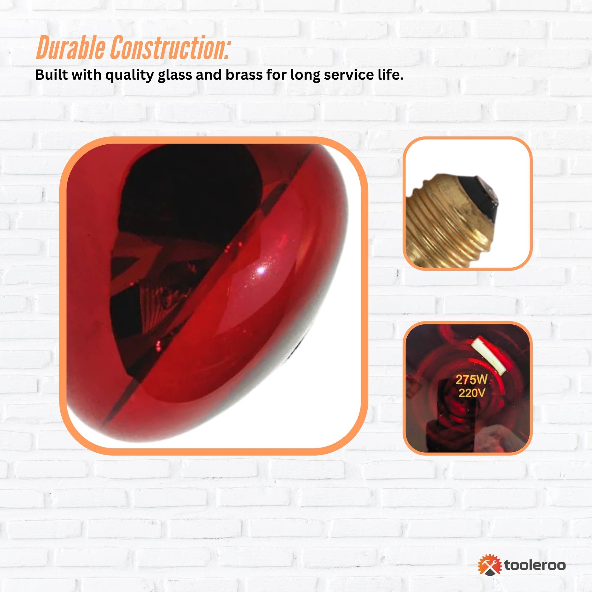 Tooleroo 275W Infrared Heat Lamp Bulb - Red Edison Screw Therapy Light YC-868B V238-SUPDZ-41305864765520