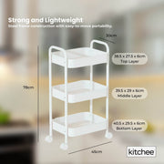 Kitchee 3-Tier Kitchen Storage Cart Trolley with Wheels - Shelf Organiser WHITE V238-SUPDZ-41307715731536