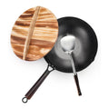 Kitchee 32cm Carbon Steel Wok Set Flat Bottom with Wood Lid + Spatula - Induction Ready V238-SUPDZ-41318283444304