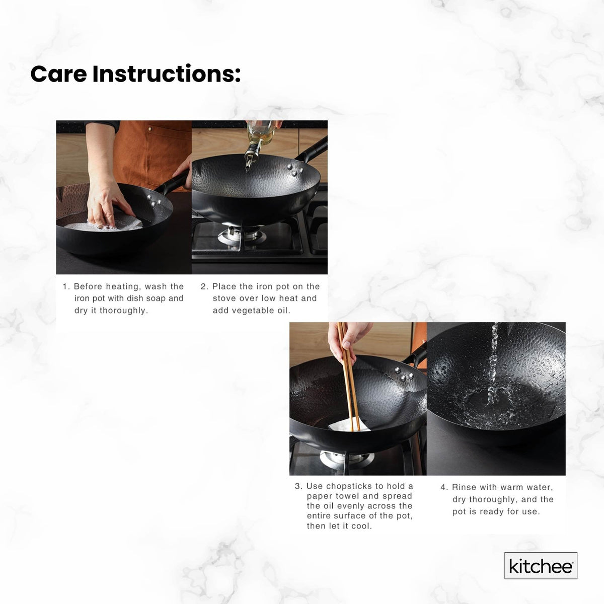 Kitchee 32cm Carbon Steel Wok Set Flat Bottom with Wood Lid + Spatula - Induction Ready V238-SUPDZ-41318283444304