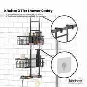 Kitchee 3 Tier Shower Caddy Over Door Bathroom Hanging Shelf Storage Rack Black V238-SUPDZ-41319004242000