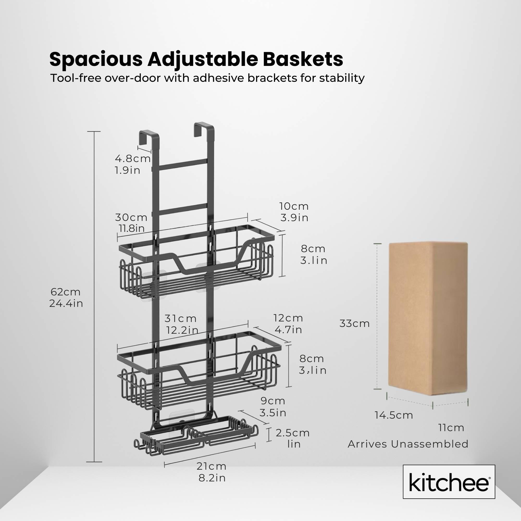 Kitchee 3 Tier Shower Caddy Over Door Bathroom Hanging Shelf Storage Rack Black V238-SUPDZ-41319004242000