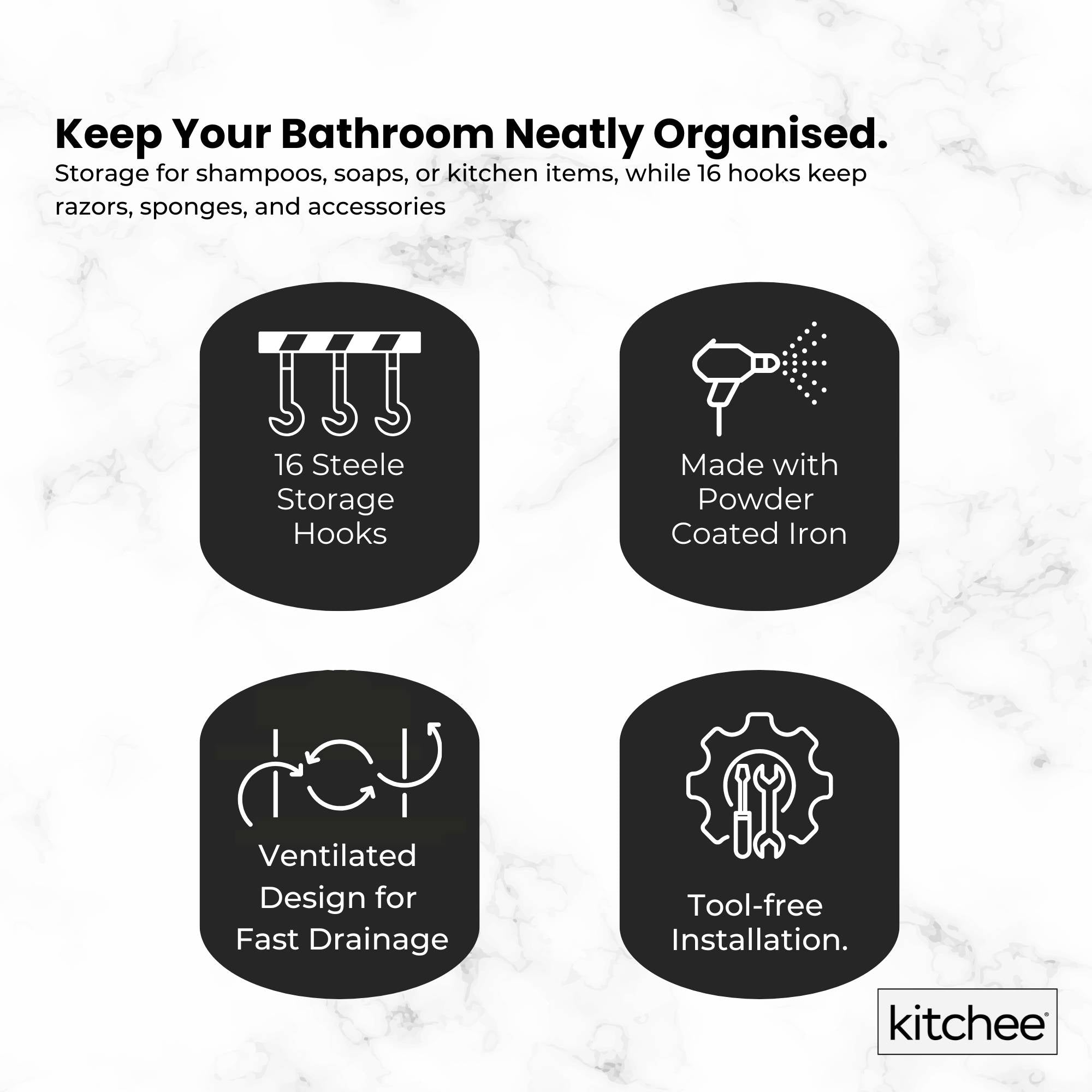 Kitchee 3 Tier Shower Caddy Over Door Bathroom Hanging Shelf Storage Rack Black V238-SUPDZ-41319004242000