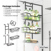 Kitchee 3 Tier Shower Caddy Over Door Bathroom Hanging Shelf Storage Rack Black V238-SUPDZ-41319004242000