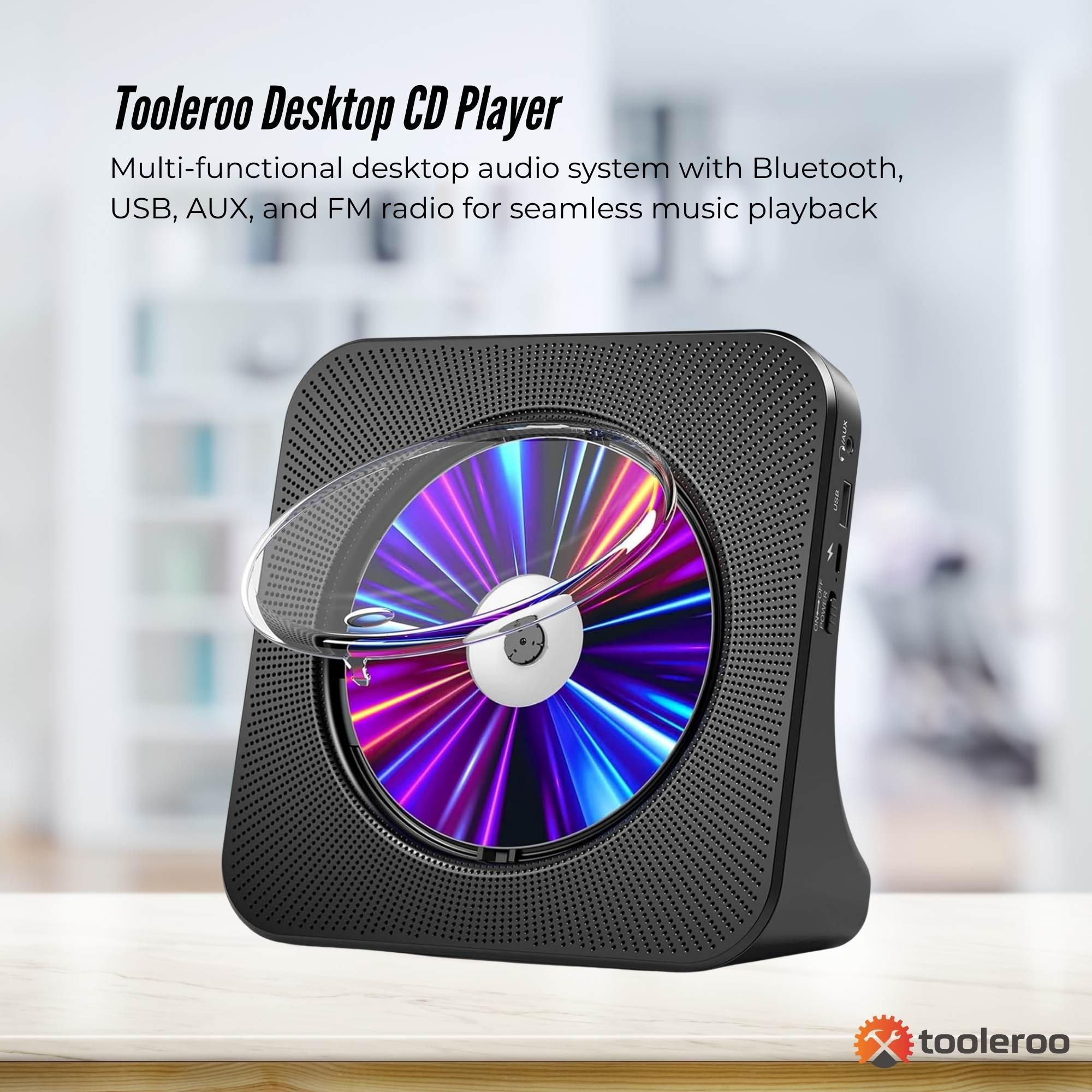 Tooleroo USB Rechargeable Desktop CD Player Speaker - Bluetooth Portable Black V238-SUPDZ-41319004274768