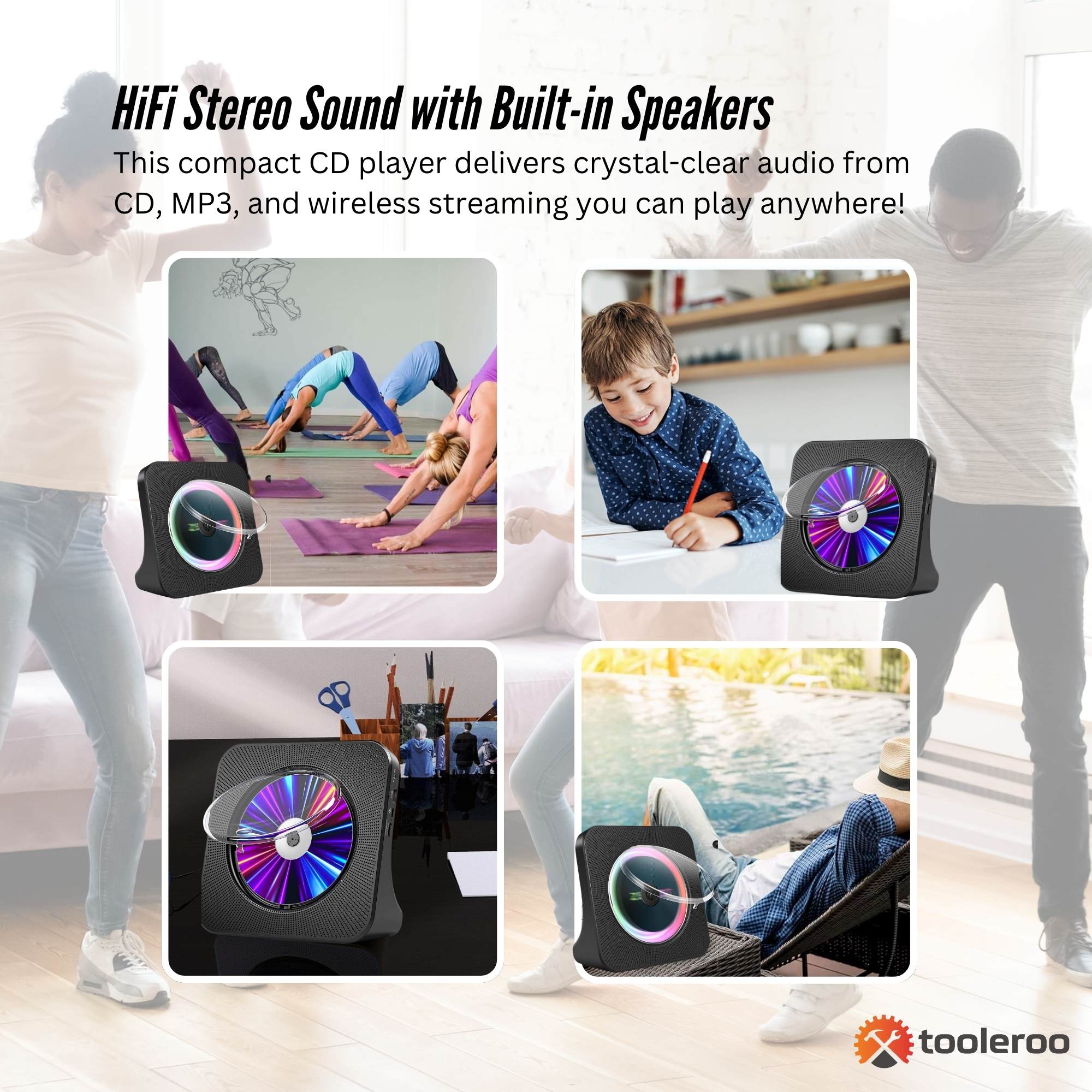 Tooleroo USB Rechargeable Desktop CD Player Speaker - Bluetooth Portable Black V238-SUPDZ-41319004274768