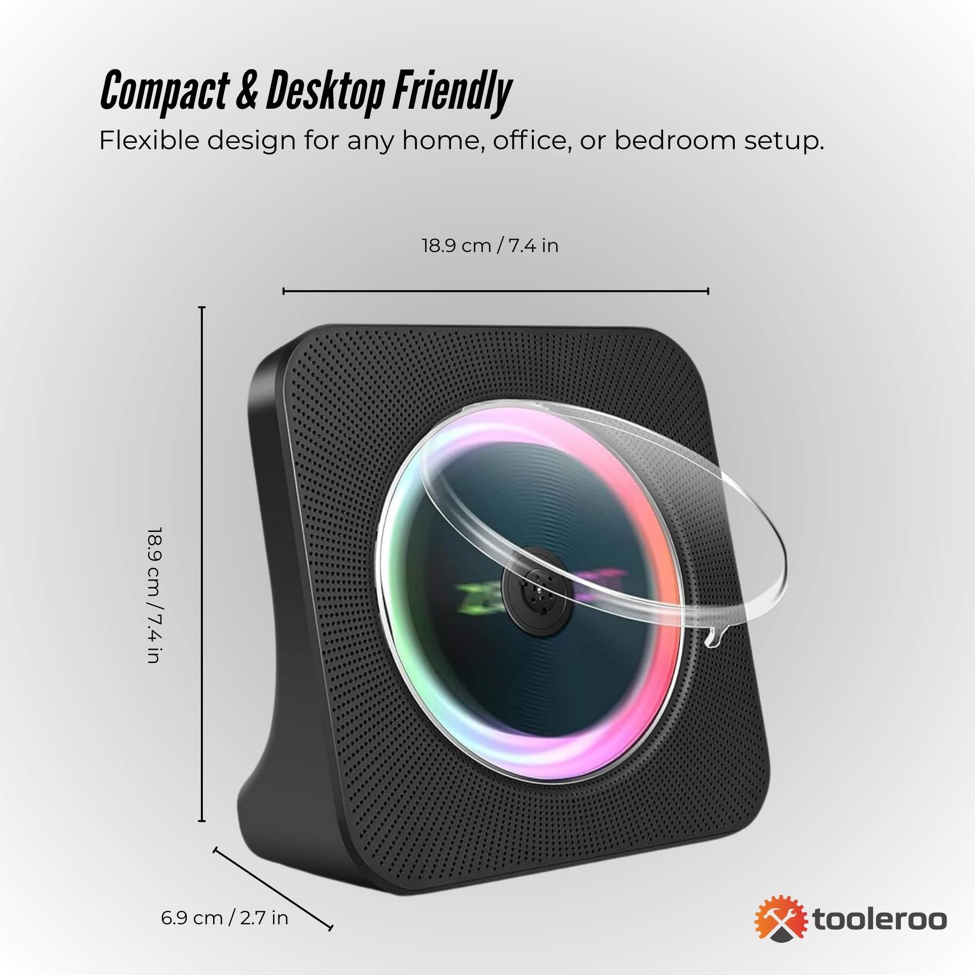 Tooleroo USB Rechargeable Desktop CD Player Speaker - Bluetooth Portable Black V238-SUPDZ-41319004274768