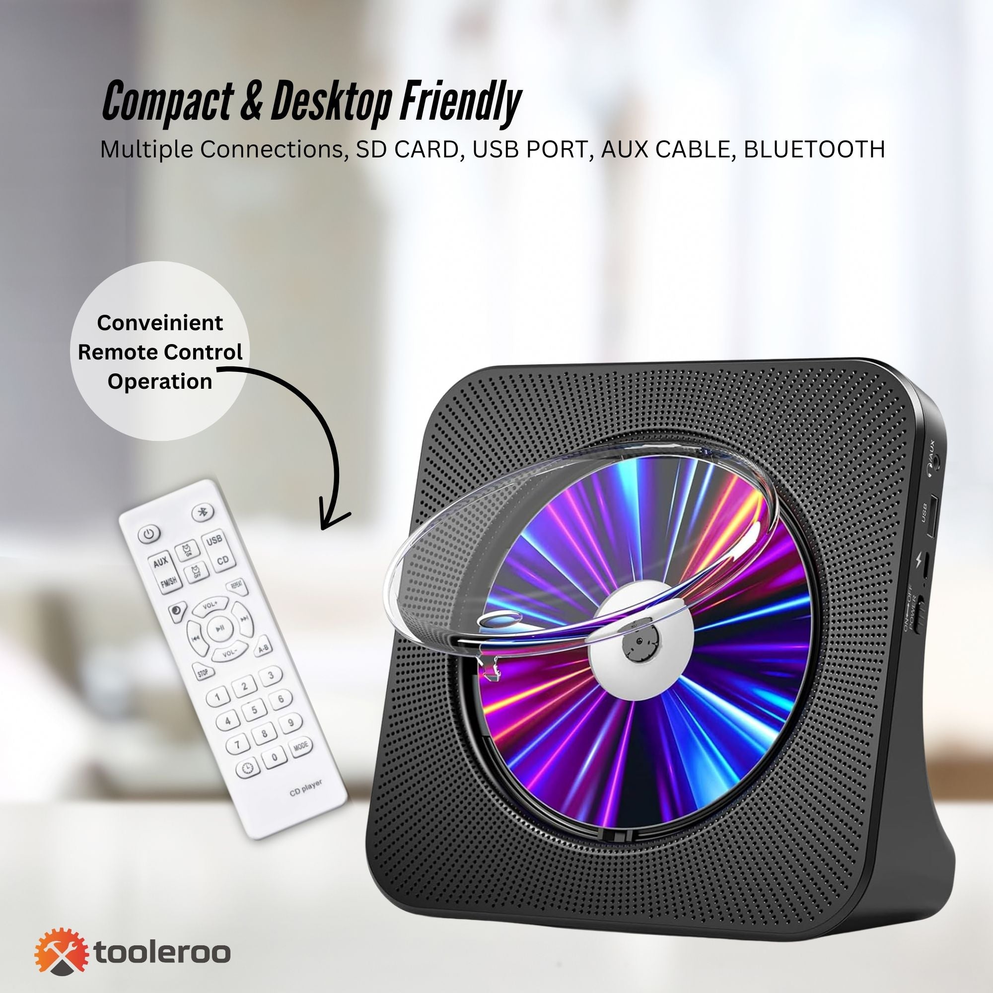 Tooleroo USB Rechargeable Desktop CD Player Speaker - Bluetooth Portable Black V238-SUPDZ-41319004274768