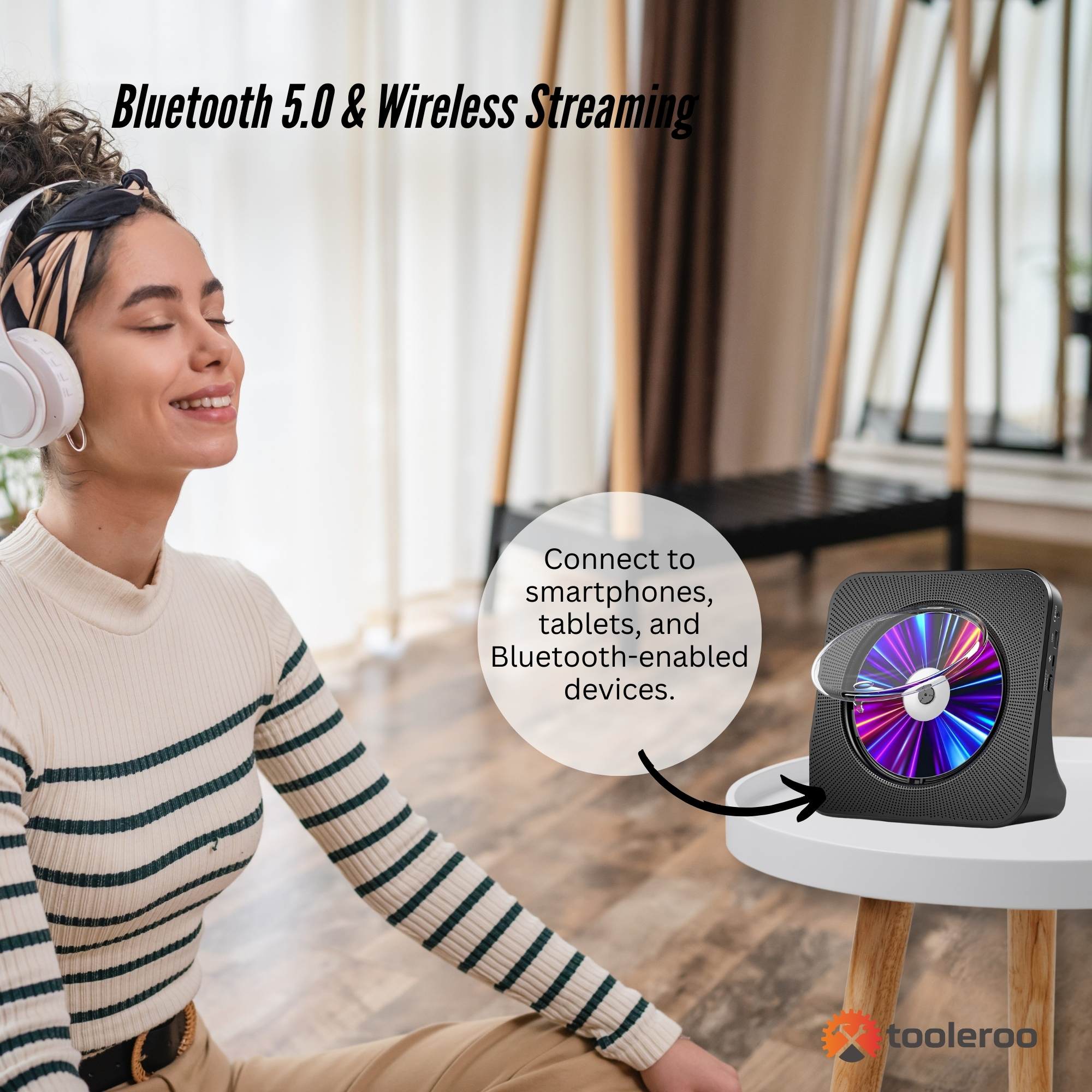 Tooleroo USB Rechargeable Desktop CD Player Speaker - Bluetooth Portable Black V238-SUPDZ-41319004274768