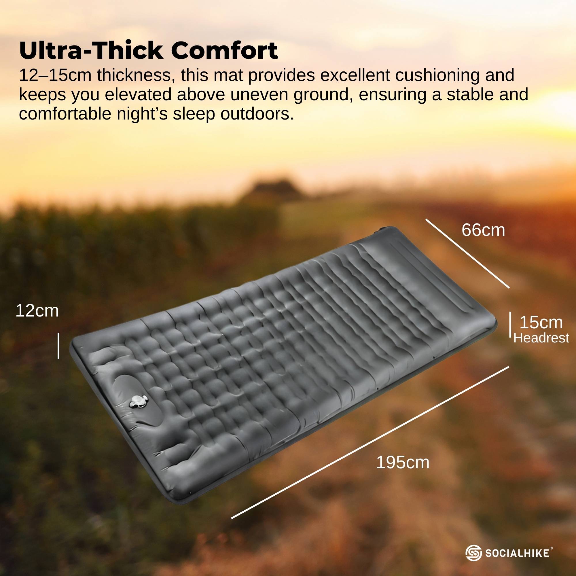Social Hike Step-Inflating Camping Mattress Lightweight Waterproof Sleeping Grey V238-SUPDZ-41325159252048