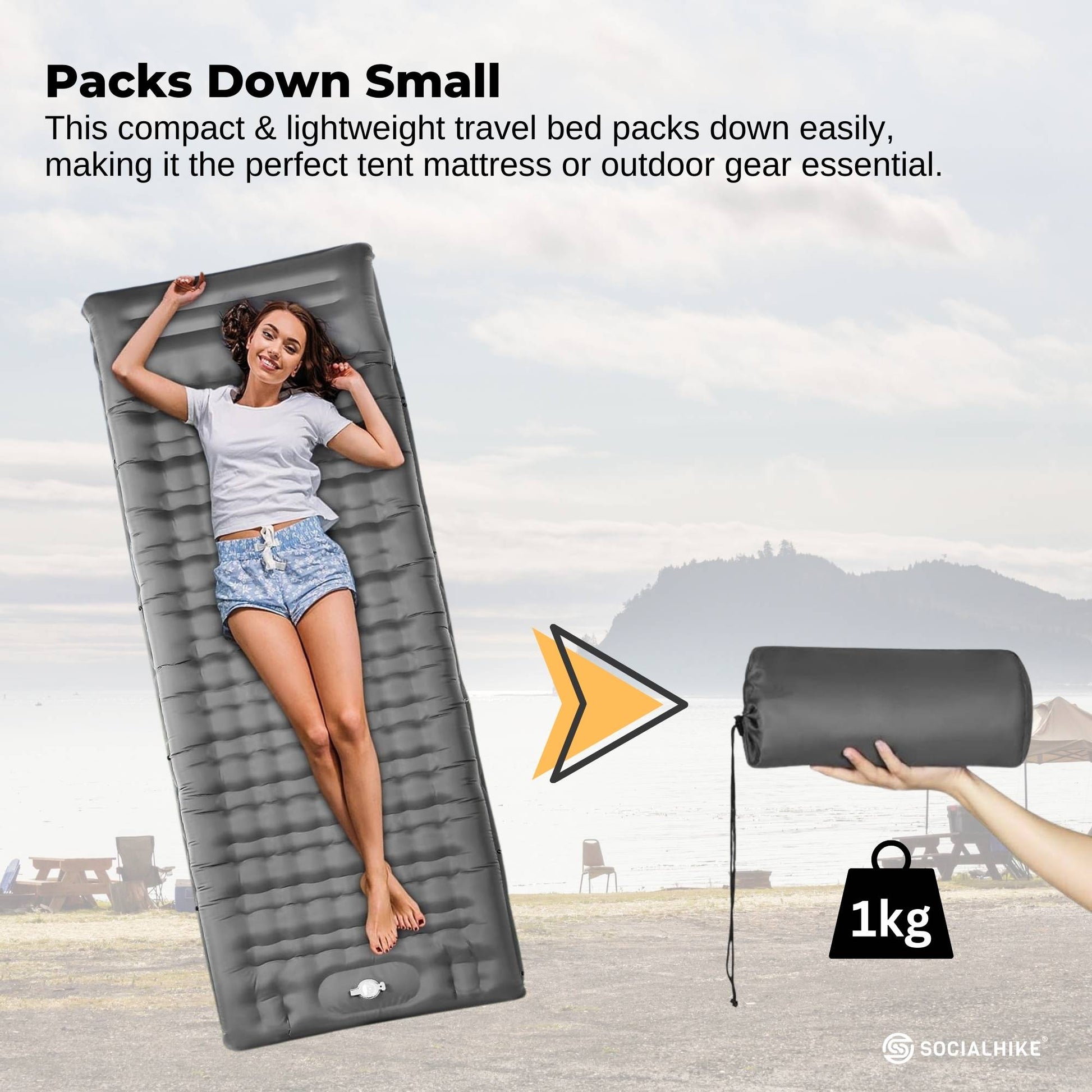 Social Hike Step-Inflating Camping Mattress Lightweight Waterproof Sleeping Grey V238-SUPDZ-41325159252048