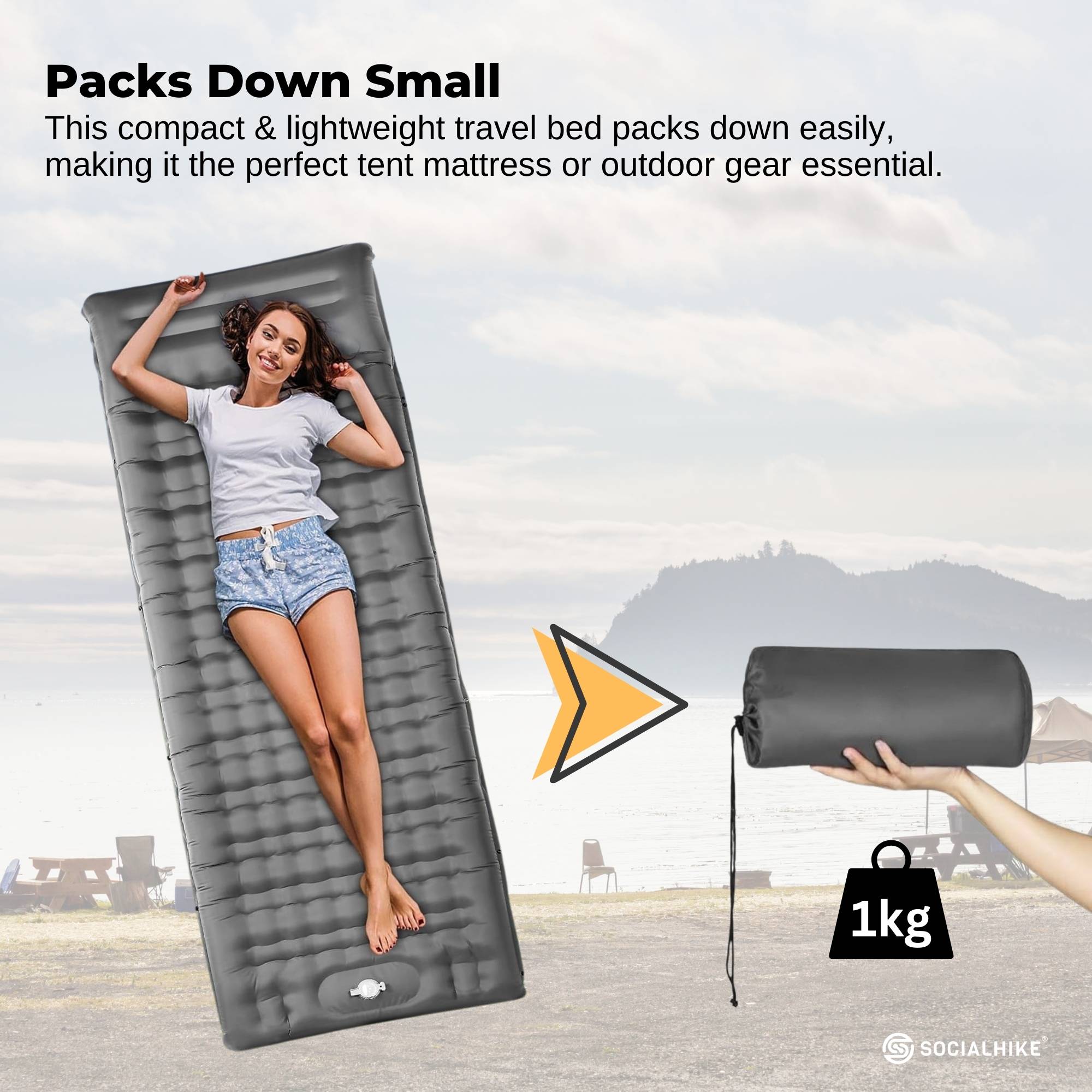 Social Hike Step-Inflating Camping Mattress Lightweight Waterproof Sleeping Grey V238-SUPDZ-41325159252048