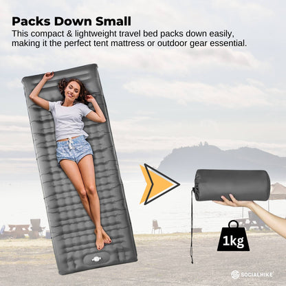 Social Hike Step-Inflating Camping Mattress Lightweight Waterproof Sleeping Grey V238-SUPDZ-41325159252048