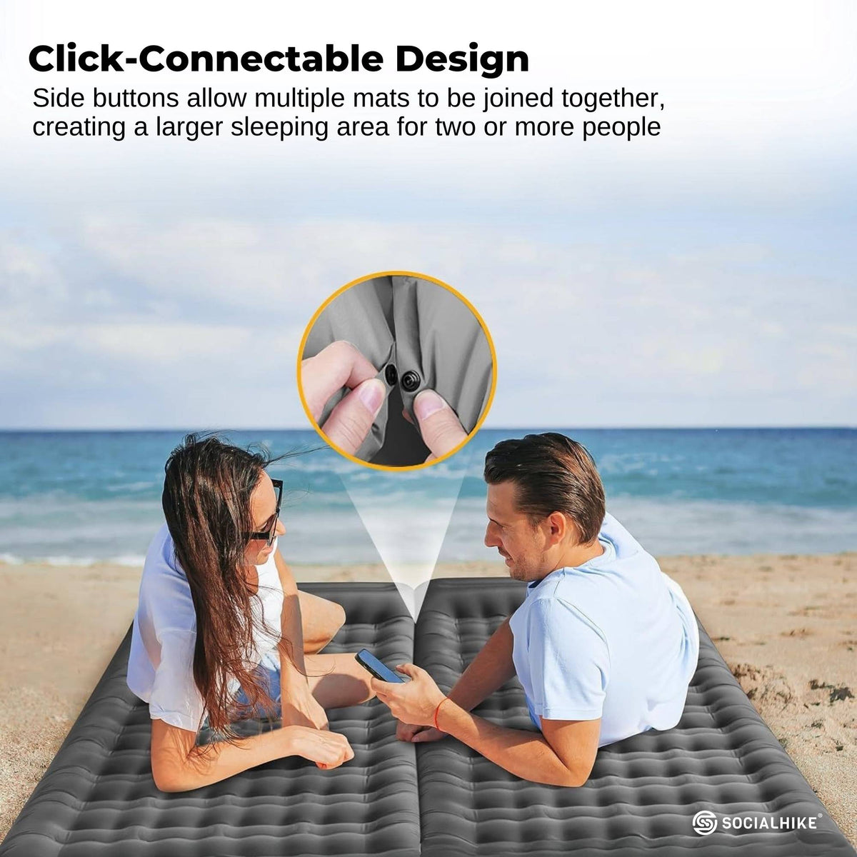 Social Hike Step-Inflating Camping Mattress Lightweight Waterproof Sleeping Grey V238-SUPDZ-41325159252048