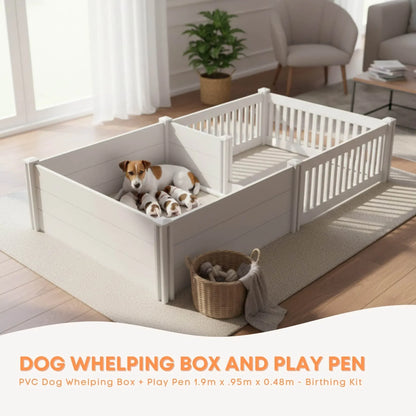 Rooster Farms 1.9m x 0.95m PVC Dog Whelping Box + Playpen Kit - Anti-Crush Rail V238-SUPDZ-41325231505488