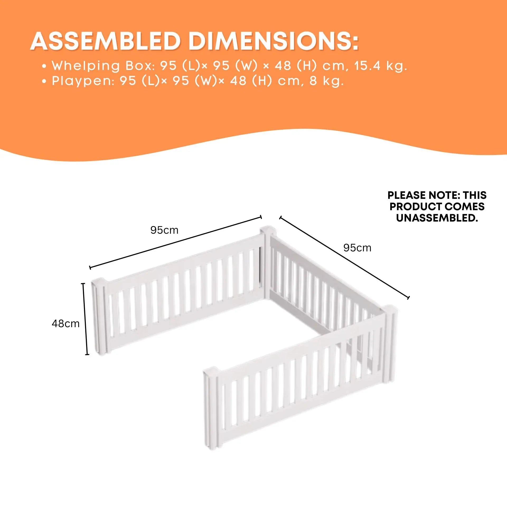 Rooster Farms 0.95m PVC Dog Play Pen Extension for Whelping Box 3 Side Enclosure V238-SUPDZ-41325270401104