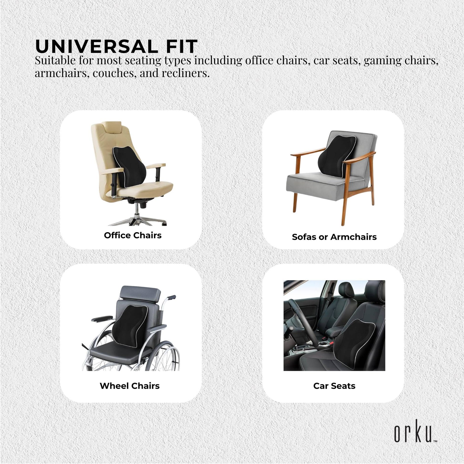 Orku Ergonomic Lumbar Cushion - Memory Foam Back Support Car Office Gaming Chair V238-SUPDZ-41364962181200