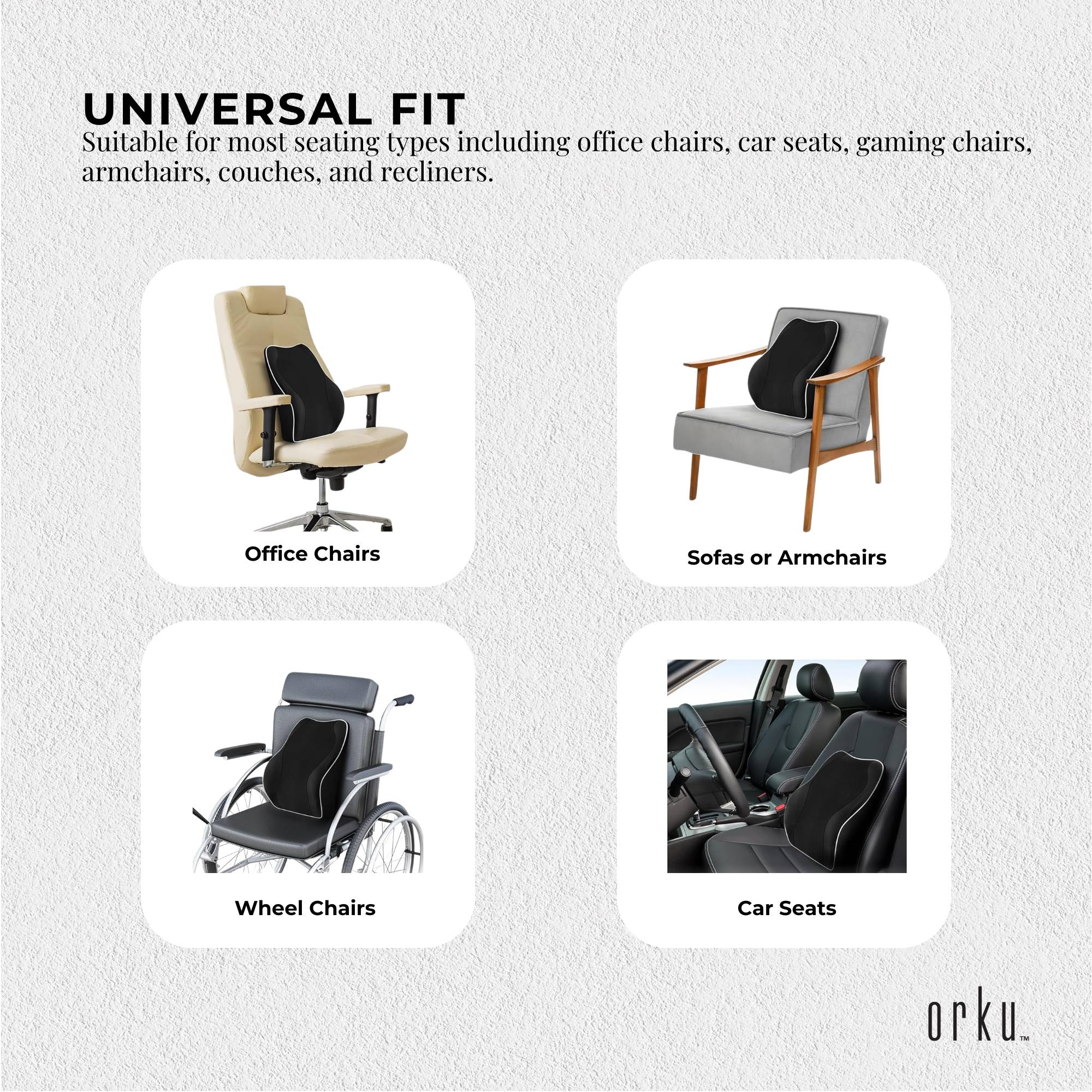 Orku Ergonomic Lumbar Cushion - Memory Foam Back Support Car Office Gaming Chair V238-SUPDZ-41364962181200