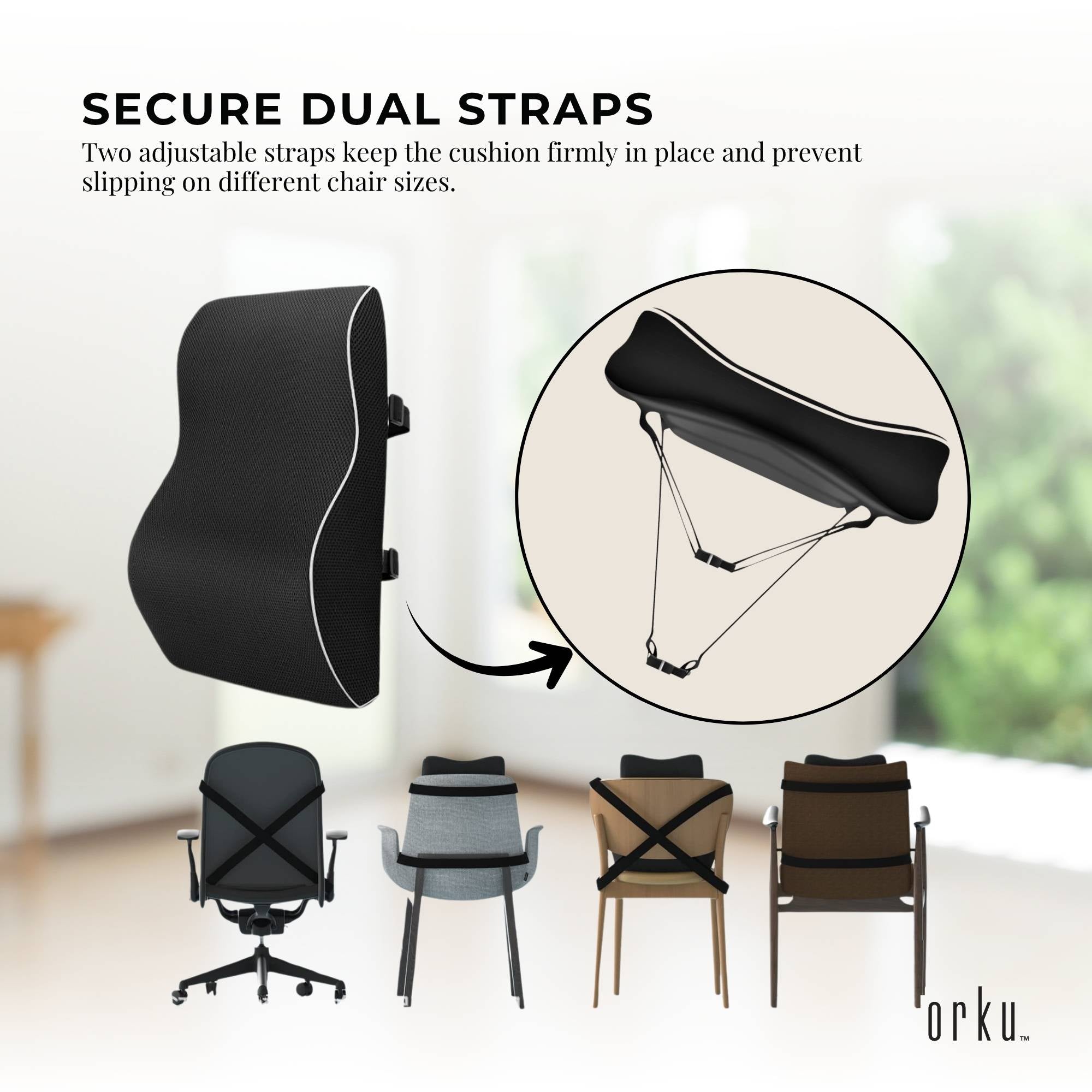 Orku Ergonomic Lumbar Cushion - Memory Foam Back Support Car Office Gaming Chair V238-SUPDZ-41364962181200