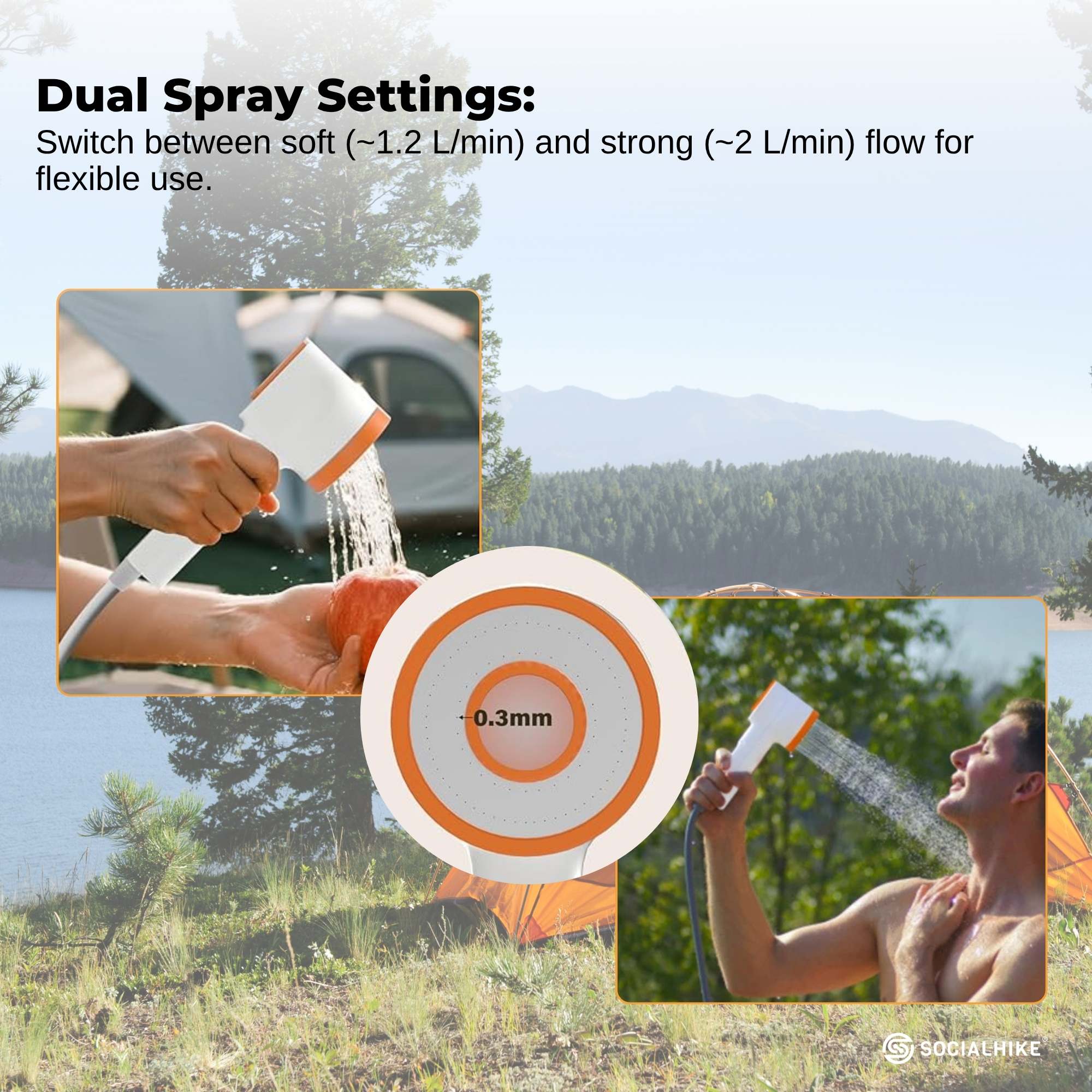 Social Hike Portable Camping Shower Head - Outdoor Rechargeable Pump LED Light V238-SUPDZ-41365023522896