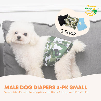 Rooster Farms Male Dog Diapers Small 3Pk - Washable Reusable Nappies Hook/Loop V238-SUPDZ-41365714993232