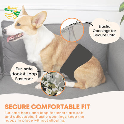 Rooster Farms Male Dog Diapers Small 3Pk - Washable Reusable Nappies Hook/Loop V238-SUPDZ-41365714993232