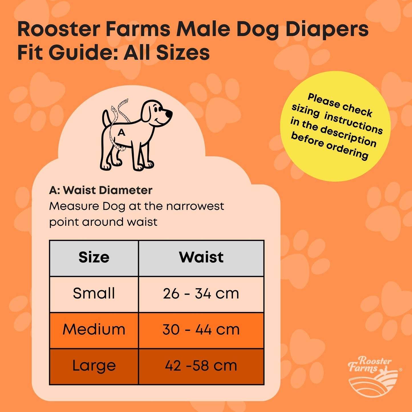 Rooster Farms Male Dog Diapers Large 3Pk - Washable Reusable Nappies Hook/Loop V238-SUPDZ-41365725446224