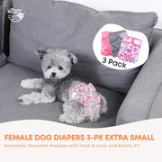 Rooster Farms Female Dog Diapers XSmall 3Pk - Washable Reusable Nappy Hook/Loop V238-SUPDZ-41365728067664