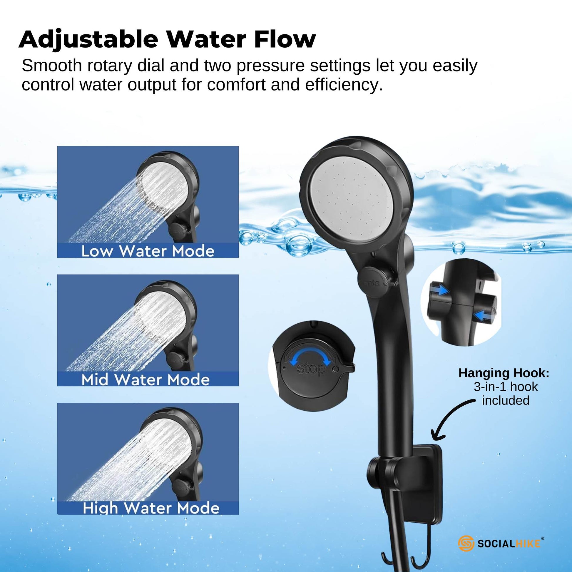 Social Hike Portable Camping Shower Kit - 6000MAh Outdoor Rechargeable Pump LED V238-SUPDZ-41370003538000