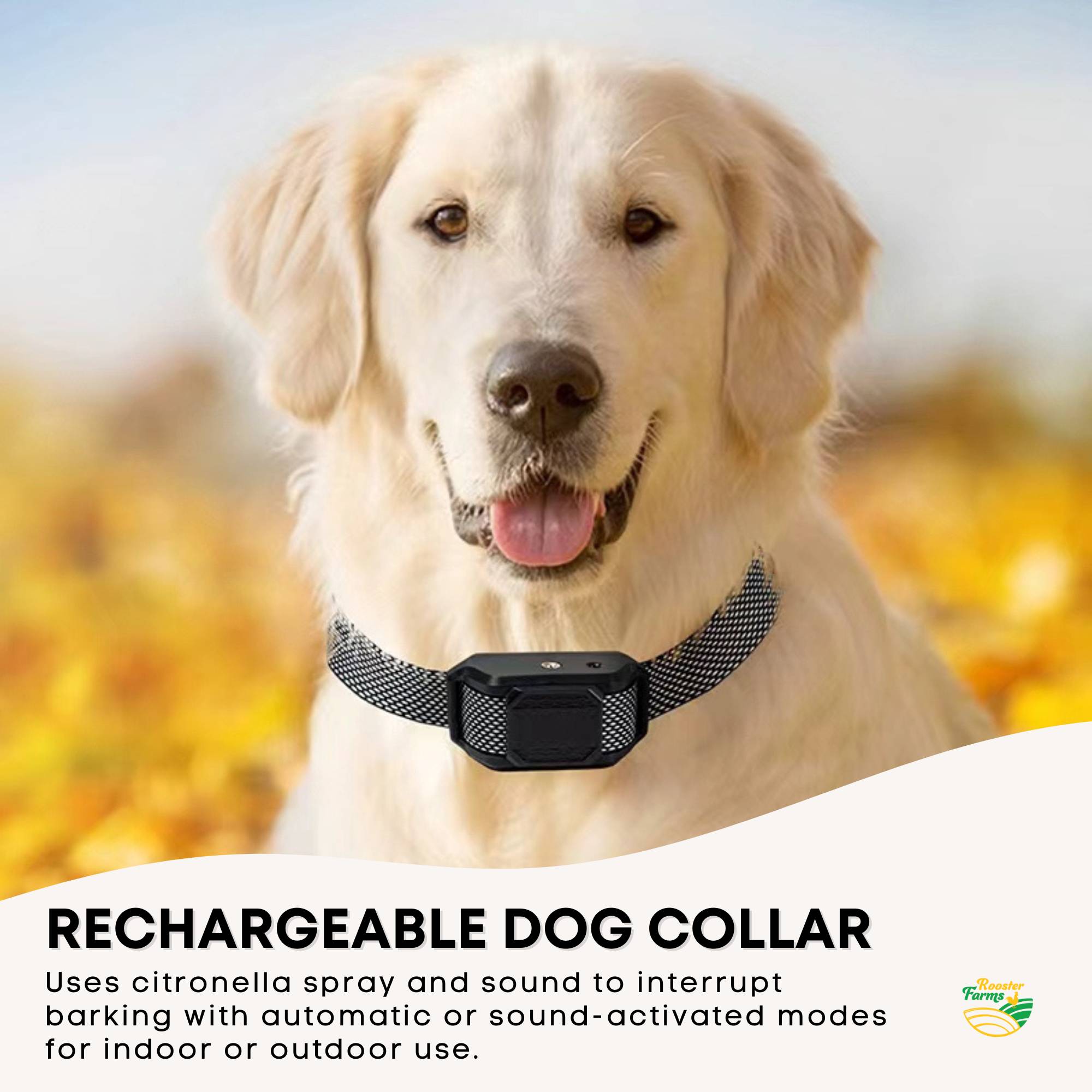 Rooster Farms Dog Bark Training Collar Citronella + Sound Rechargeable Automatic V238-SUPDZ-41383170736208