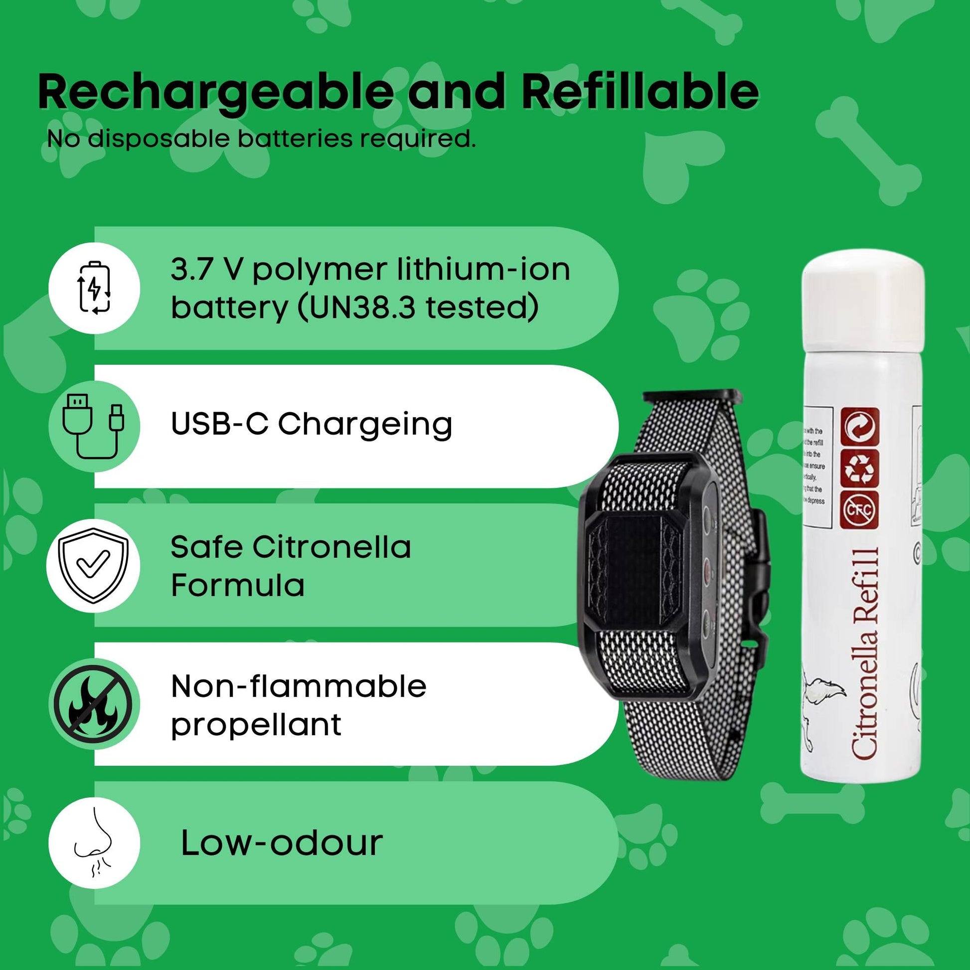 Rooster Farms Dog Bark Training Collar Citronella + Sound Rechargeable Automatic V238-SUPDZ-41383170736208