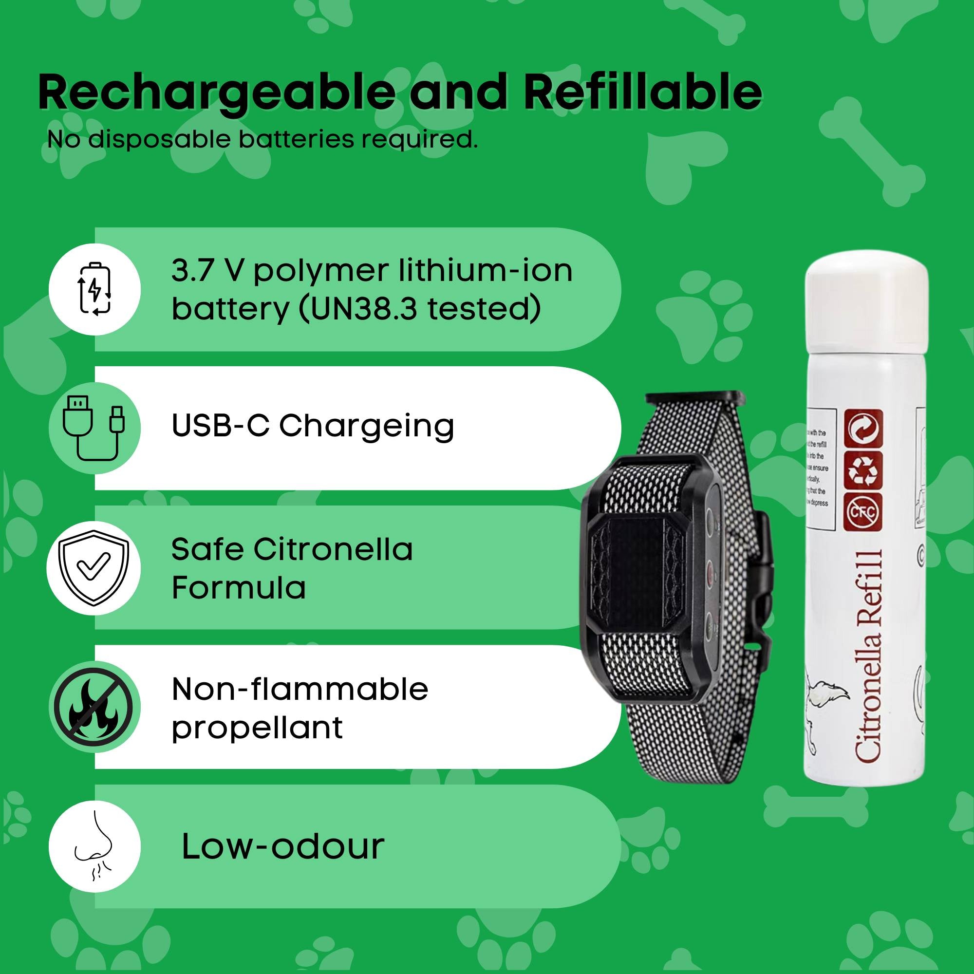 Rooster Farms Dog Bark Training Collar Citronella + Sound Rechargeable Automatic V238-SUPDZ-41383170736208