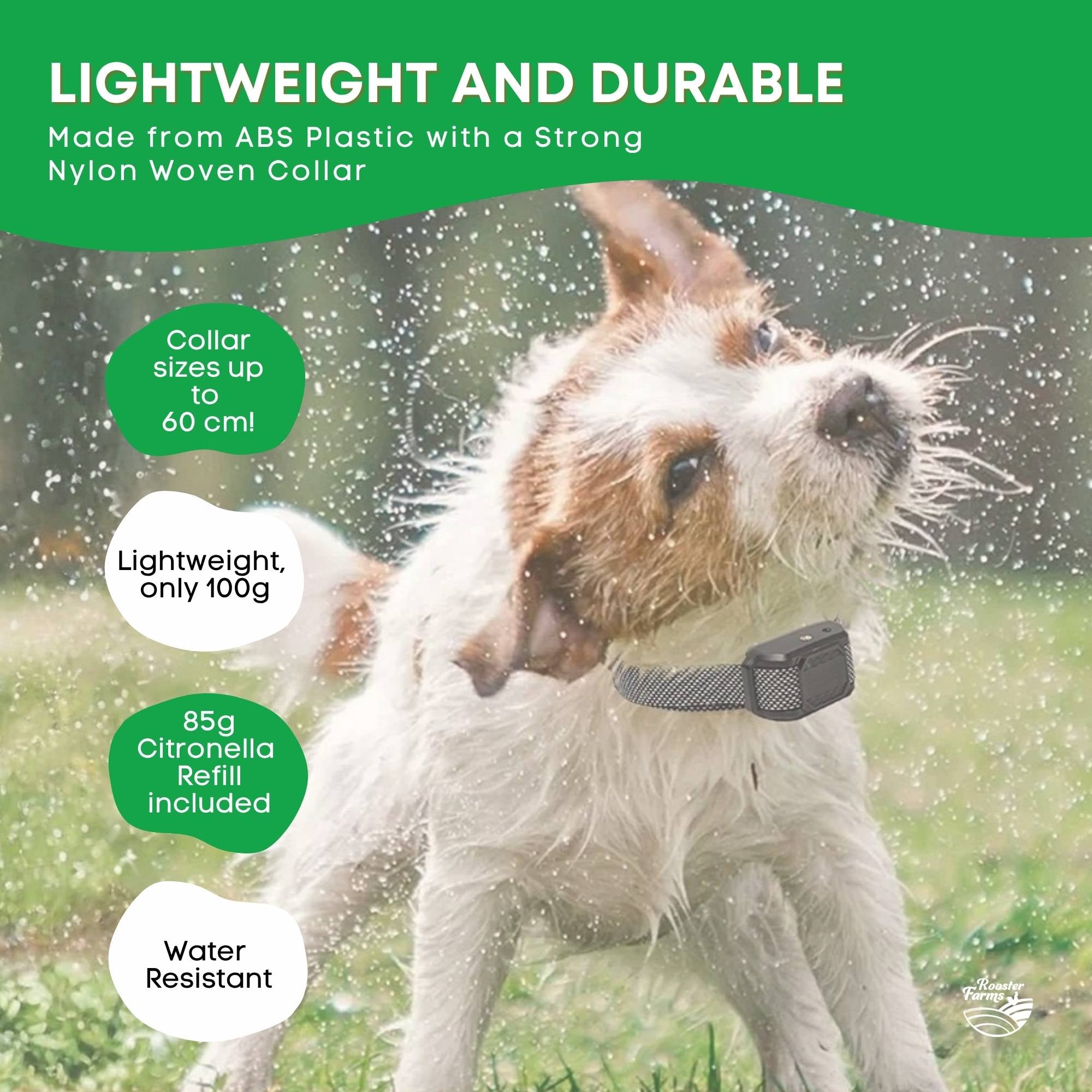 Rooster Farms Dog Bark Training Collar Citronella + Sound Rechargeable Automatic V238-SUPDZ-41383170736208
