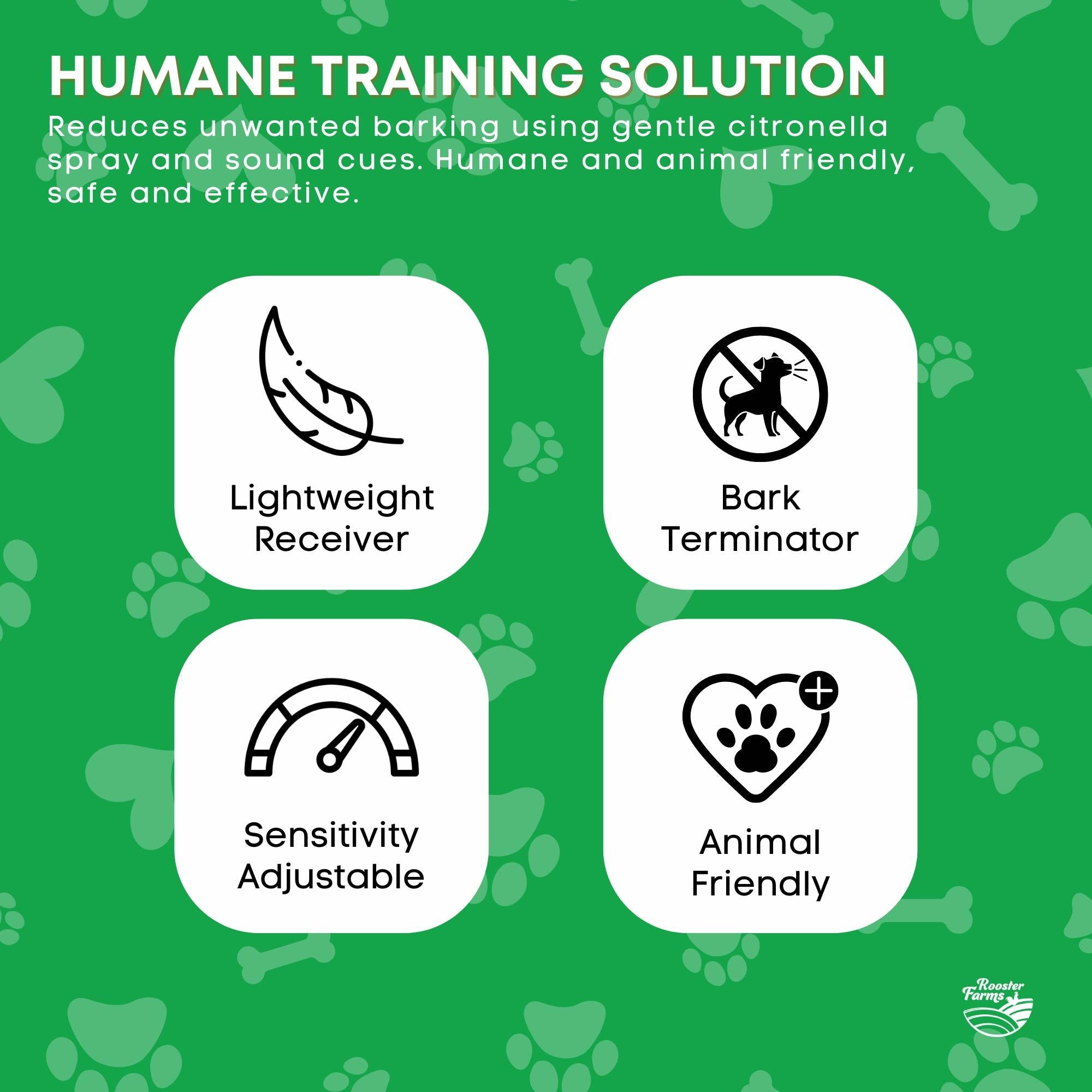 Rooster Farms Dog Bark Training Collar Citronella + Sound Rechargeable Automatic V238-SUPDZ-41383170736208