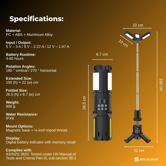 Social Hike Rechargeable Telescopic Camping Light - Outdoor LED 20W Lantern V238-SUPDZ-41393401528400