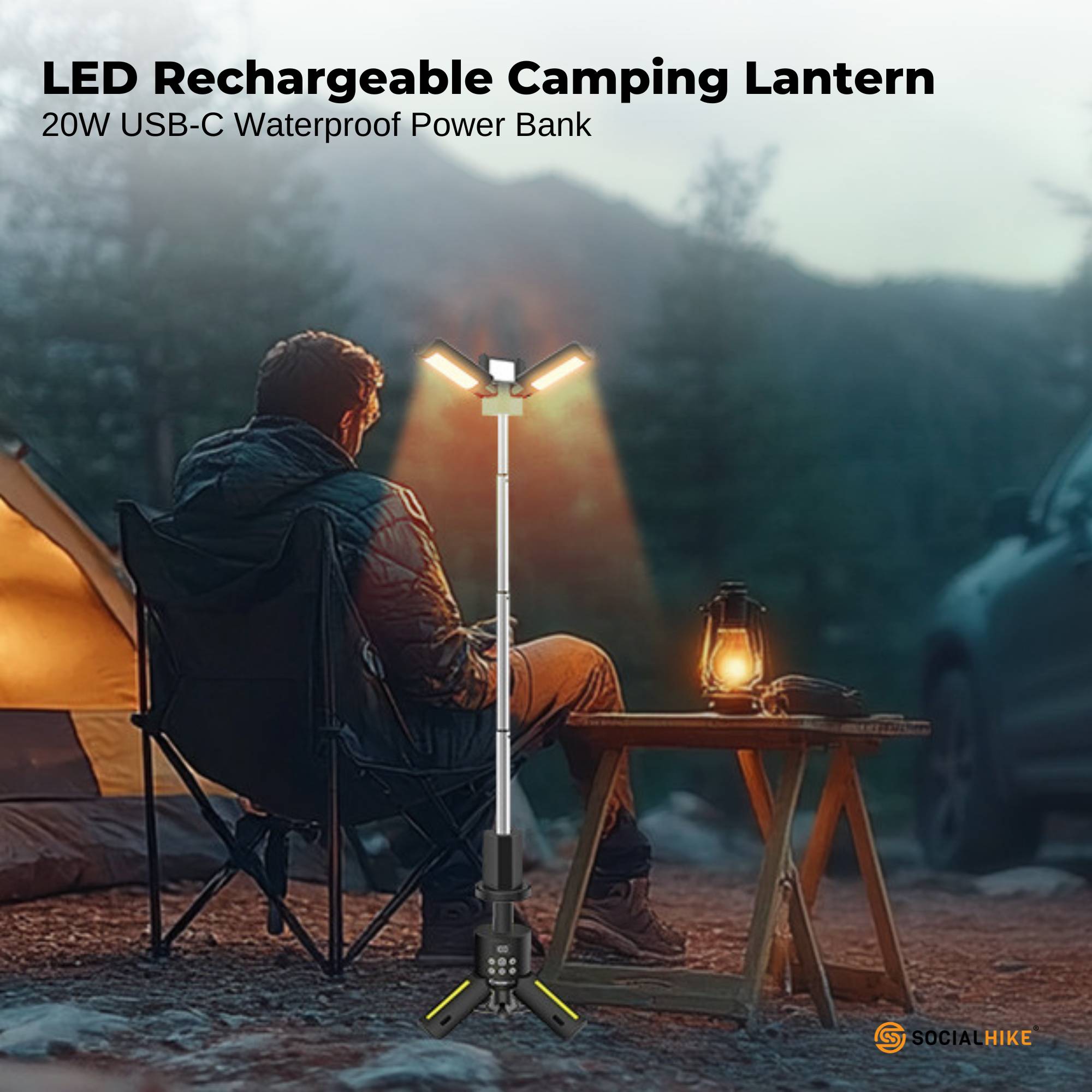 Social Hike Rechargeable Telescopic Camping Light - Outdoor LED 20W Lantern V238-SUPDZ-41393401528400