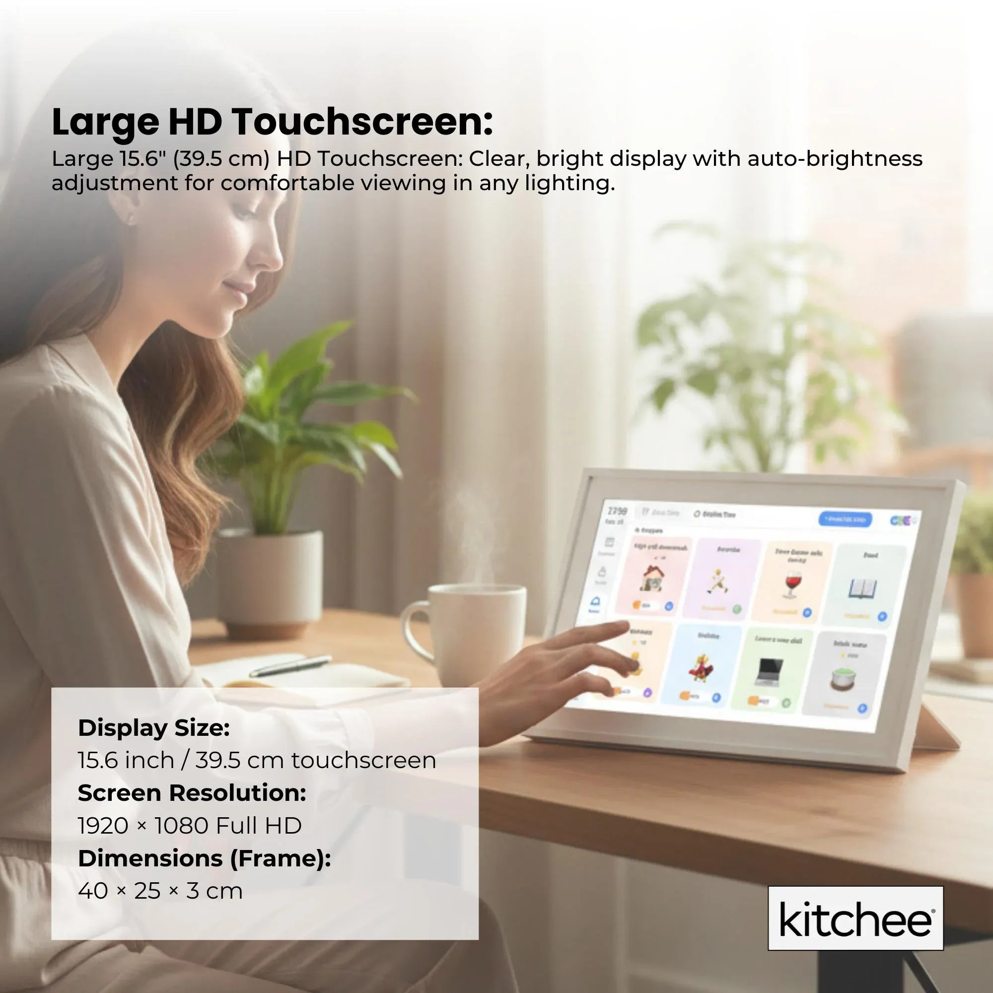 Kitchee 15.6" Digital Calendar Smart Family Planner - 39.6cm Touchscreen White V238-SUPDZ-41416477802576
