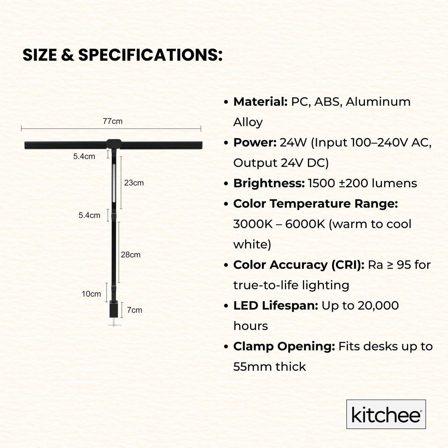 Kitchee Tri-Fold LED Desk Lamp with Clamp - Swinging Arm Eye-Care Dimmable Light V238-SUPDZ-41418088710224